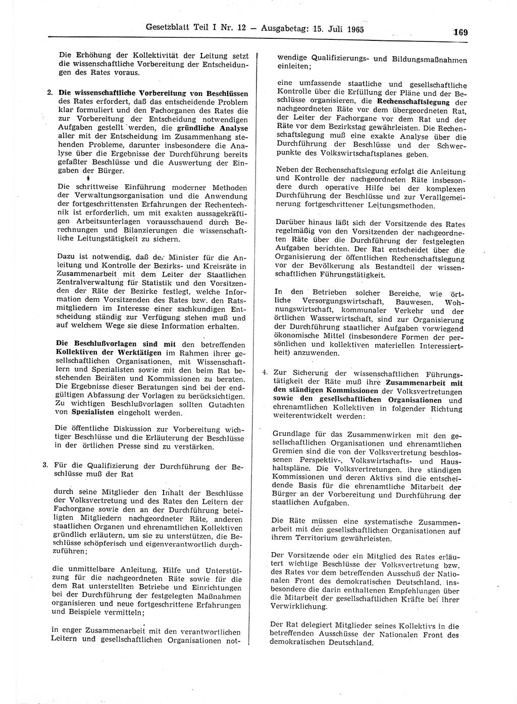 Gesetzblatt (GBl.) der Deutschen Demokratischen Republik (DDR) Teil Ⅰ 1965, Seite 169 (GBl. DDR Ⅰ 1965, S. 169)