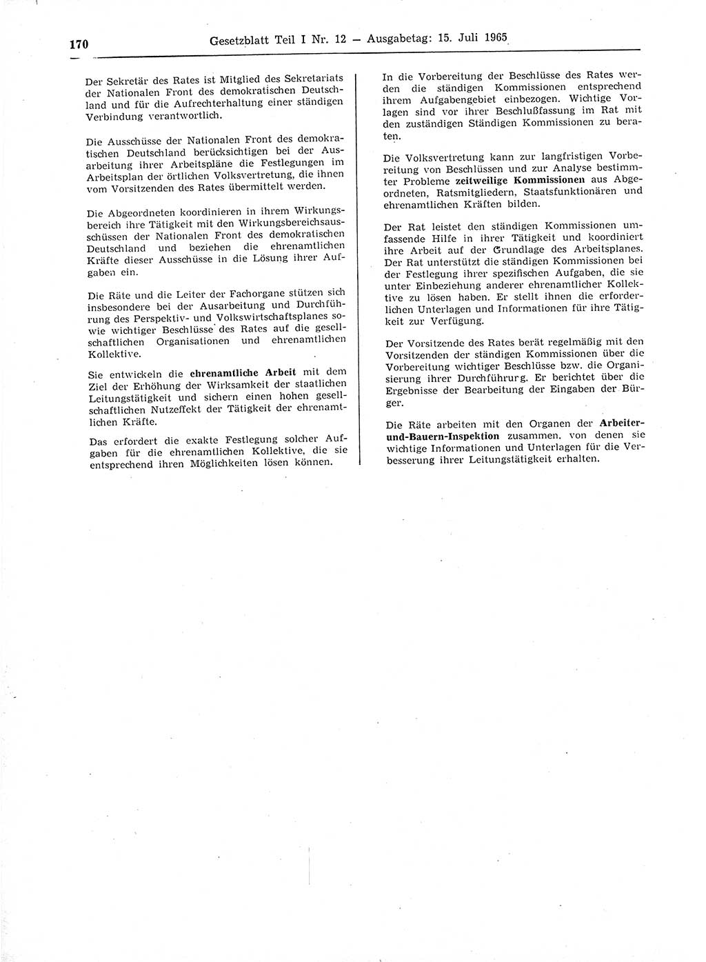 Gesetzblatt (GBl.) der Deutschen Demokratischen Republik (DDR) Teil Ⅰ 1965, Seite 170 (GBl. DDR Ⅰ 1965, S. 170)