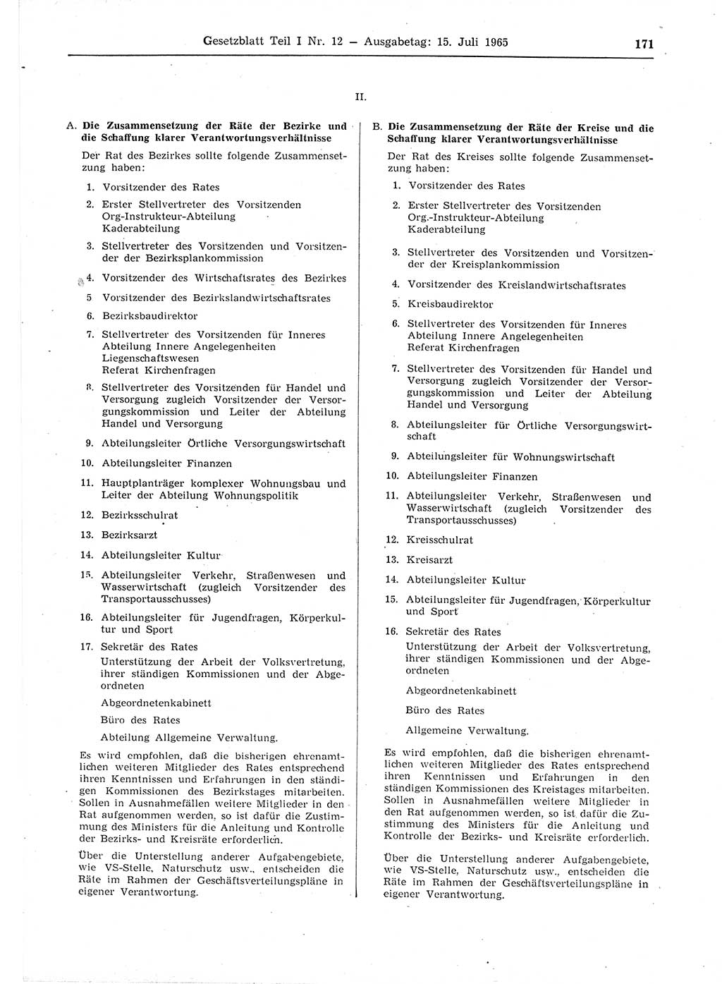 Gesetzblatt (GBl.) der Deutschen Demokratischen Republik (DDR) Teil Ⅰ 1965, Seite 171 (GBl. DDR Ⅰ 1965, S. 171)