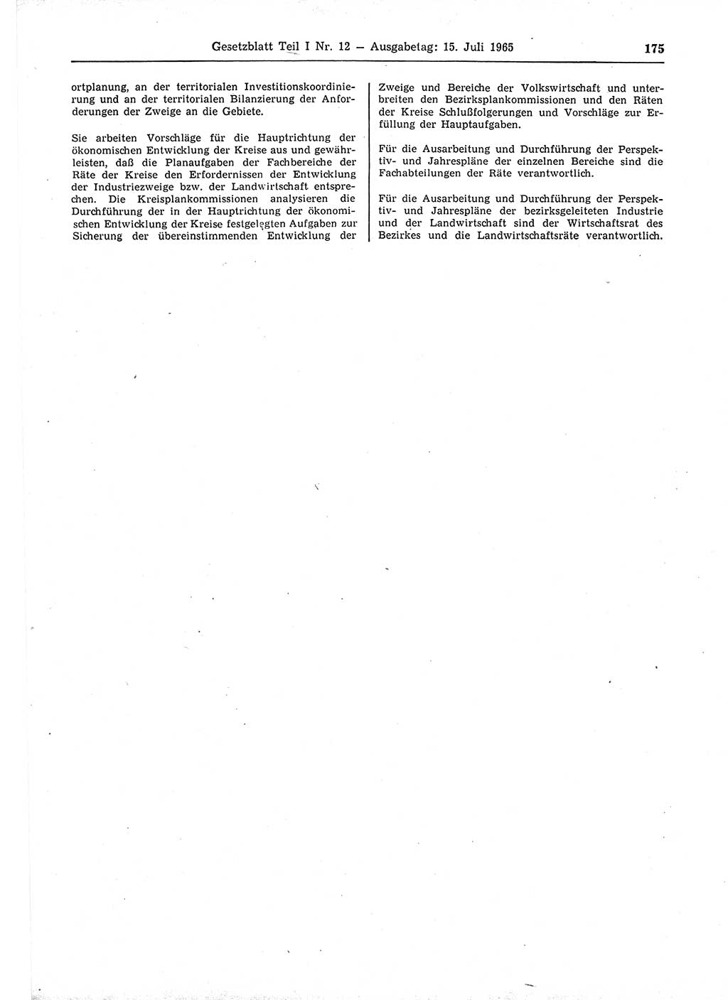Gesetzblatt (GBl.) der Deutschen Demokratischen Republik (DDR) Teil Ⅰ 1965, Seite 175 (GBl. DDR Ⅰ 1965, S. 175)