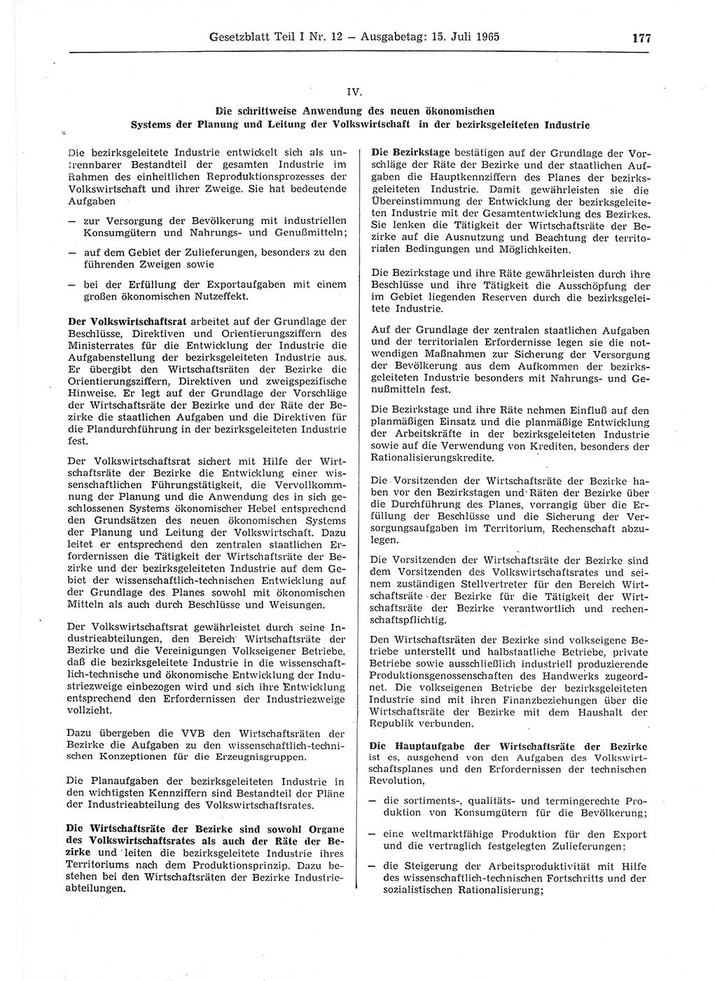 Gesetzblatt (GBl.) der Deutschen Demokratischen Republik (DDR) Teil Ⅰ 1965, Seite 177 (GBl. DDR Ⅰ 1965, S. 177)
