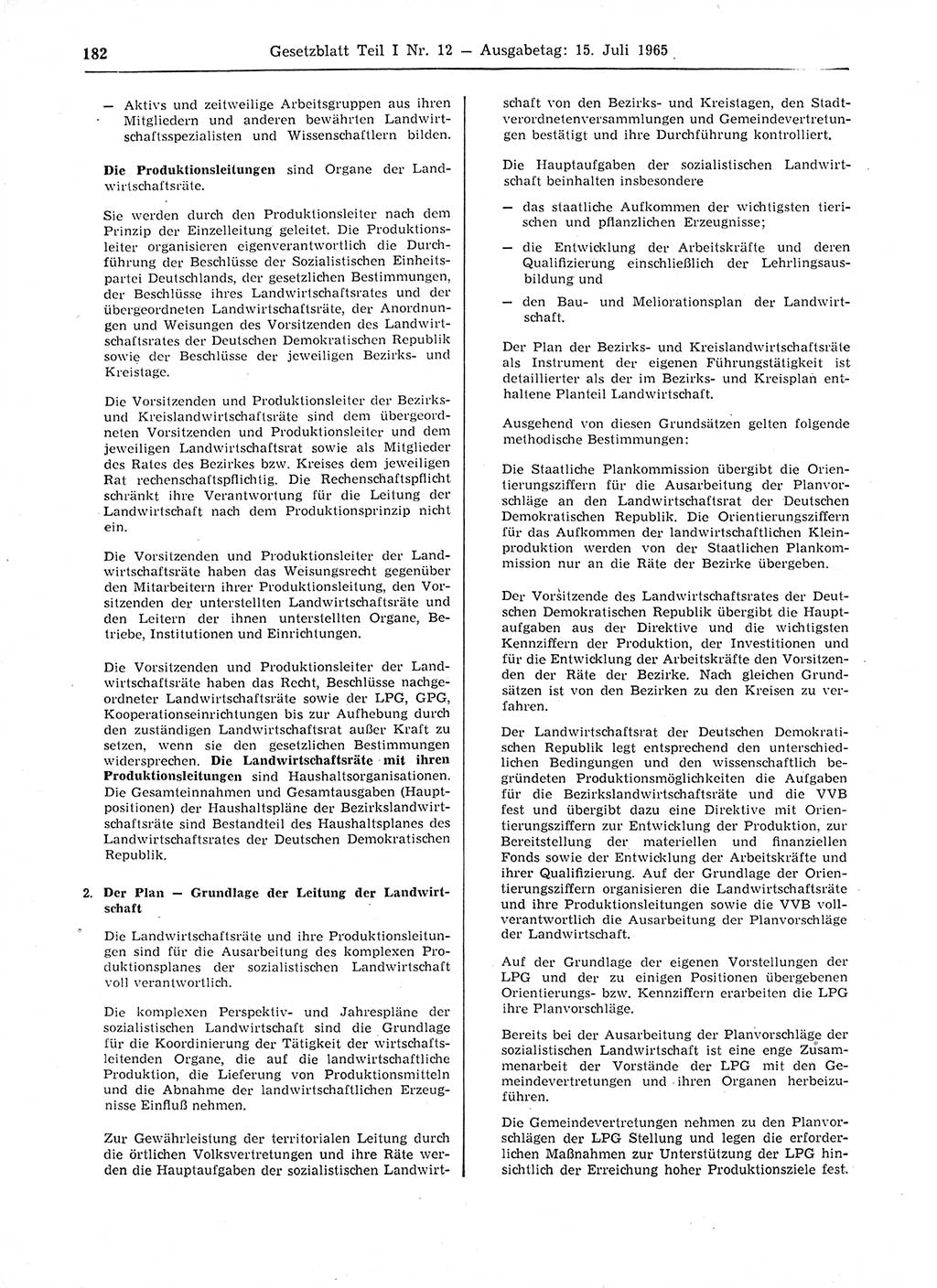 Gesetzblatt (GBl.) der Deutschen Demokratischen Republik (DDR) Teil Ⅰ 1965, Seite 182 (GBl. DDR Ⅰ 1965, S. 182)