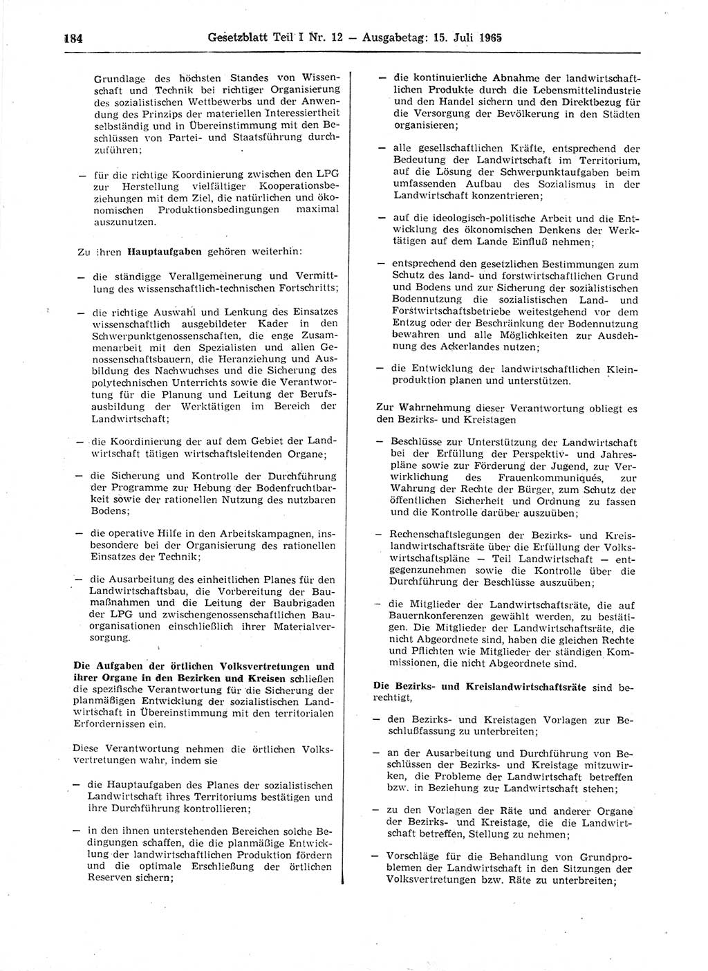 Gesetzblatt (GBl.) der Deutschen Demokratischen Republik (DDR) Teil Ⅰ 1965, Seite 184 (GBl. DDR Ⅰ 1965, S. 184)