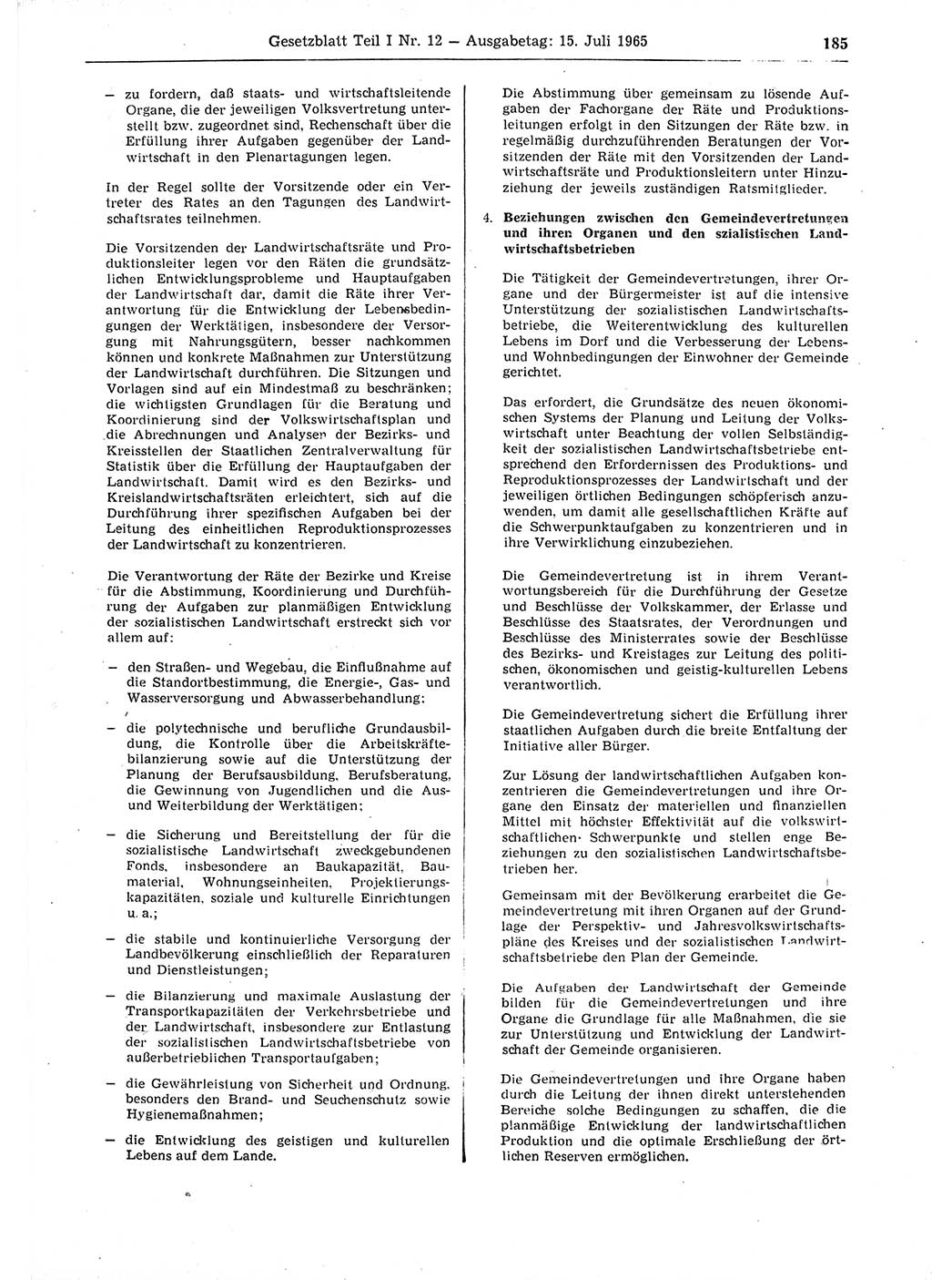 Gesetzblatt (GBl.) der Deutschen Demokratischen Republik (DDR) Teil Ⅰ 1965, Seite 185 (GBl. DDR Ⅰ 1965, S. 185)