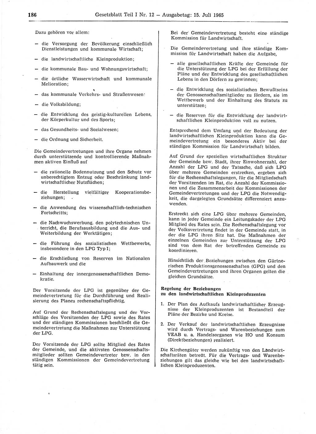 Gesetzblatt (GBl.) der Deutschen Demokratischen Republik (DDR) Teil Ⅰ 1965, Seite 186 (GBl. DDR Ⅰ 1965, S. 186)