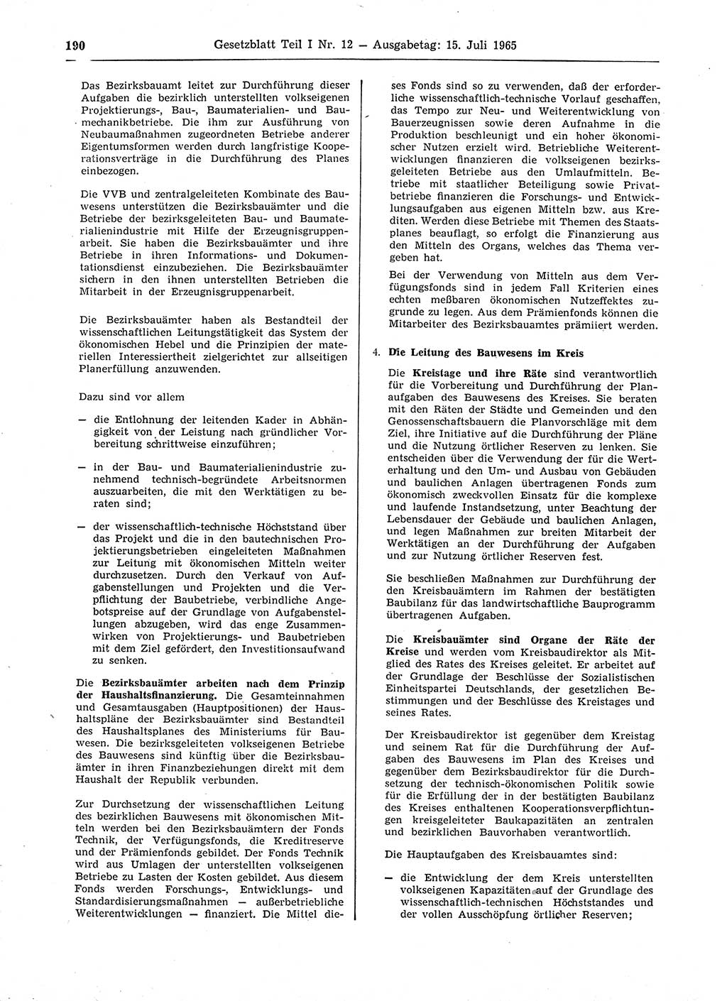 Gesetzblatt (GBl.) der Deutschen Demokratischen Republik (DDR) Teil Ⅰ 1965, Seite 190 (GBl. DDR Ⅰ 1965, S. 190)