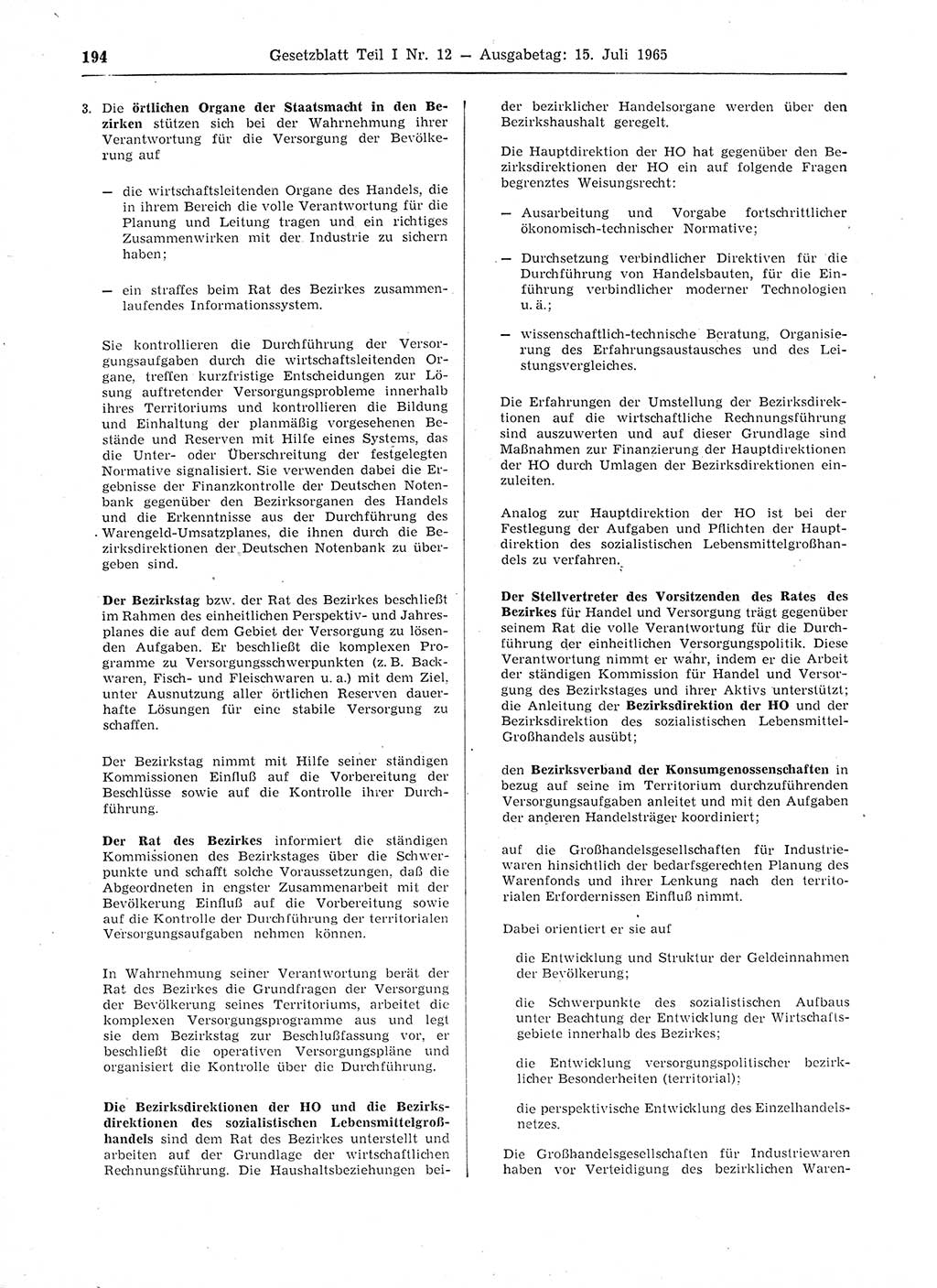 Gesetzblatt (GBl.) der Deutschen Demokratischen Republik (DDR) Teil Ⅰ 1965, Seite 194 (GBl. DDR Ⅰ 1965, S. 194)