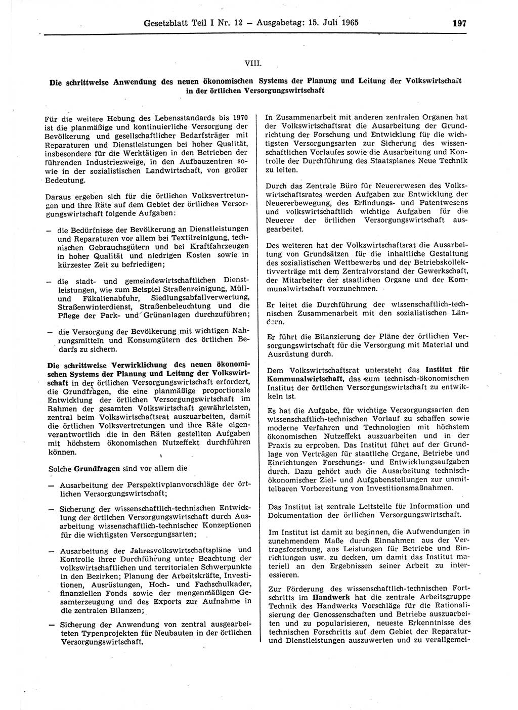 Gesetzblatt (GBl.) der Deutschen Demokratischen Republik (DDR) Teil Ⅰ 1965, Seite 197 (GBl. DDR Ⅰ 1965, S. 197)