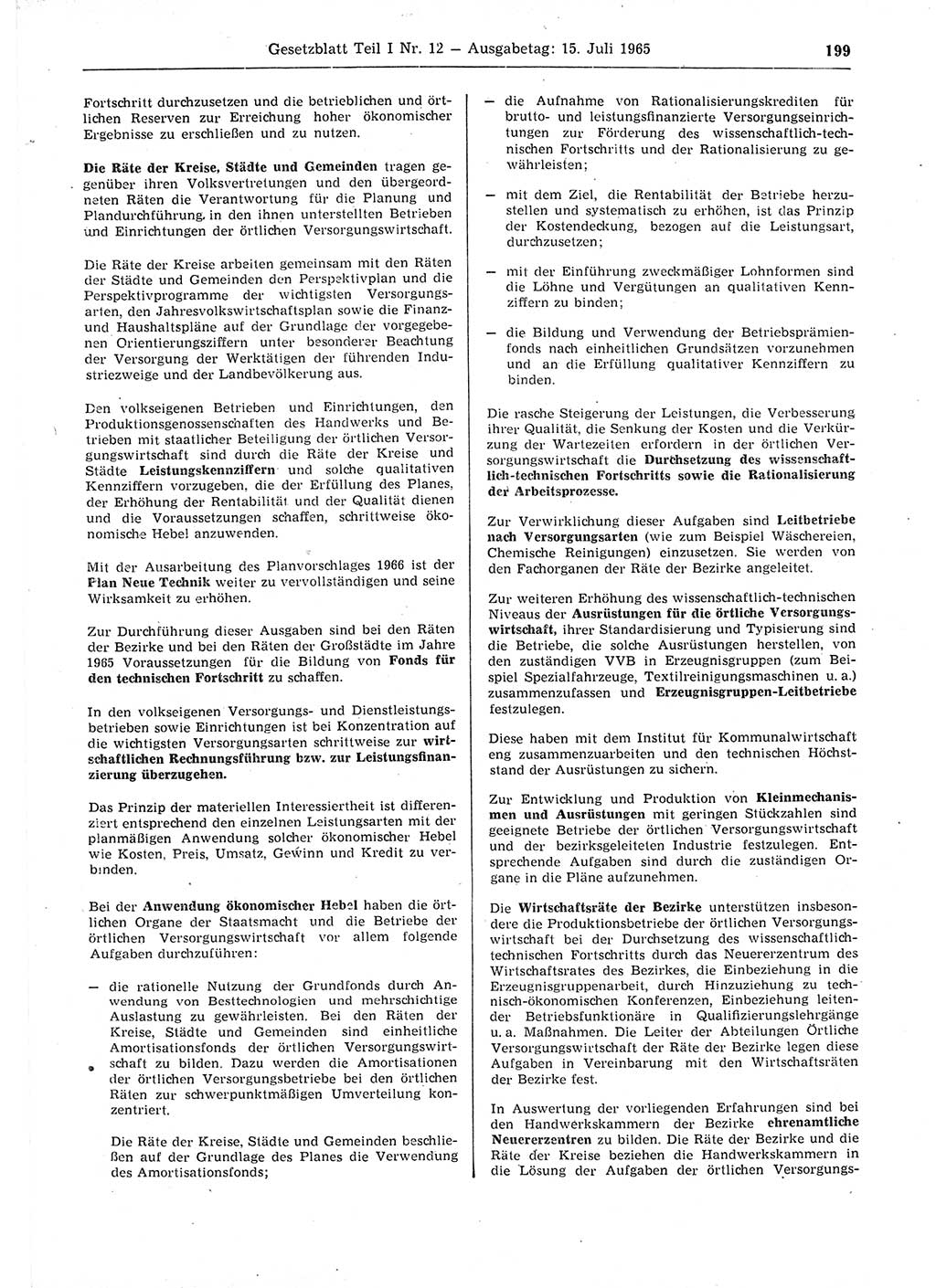 Gesetzblatt (GBl.) der Deutschen Demokratischen Republik (DDR) Teil Ⅰ 1965, Seite 199 (GBl. DDR Ⅰ 1965, S. 199)