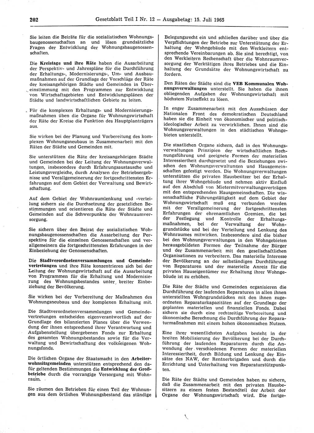 Gesetzblatt (GBl.) der Deutschen Demokratischen Republik (DDR) Teil Ⅰ 1965, Seite 202 (GBl. DDR Ⅰ 1965, S. 202)