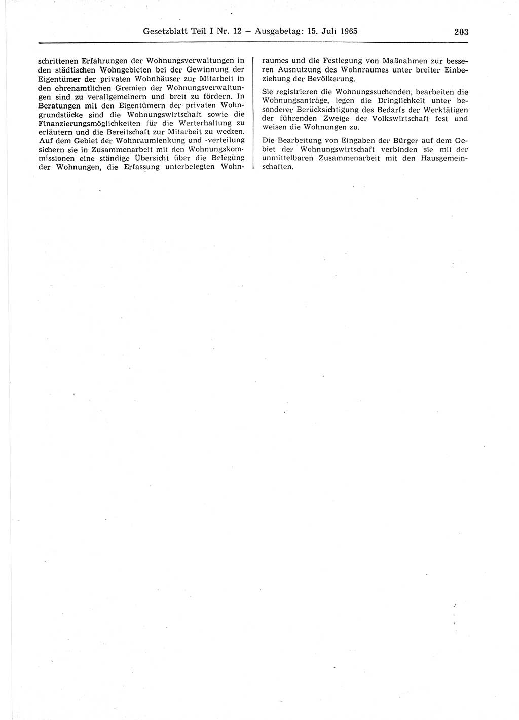Gesetzblatt (GBl.) der Deutschen Demokratischen Republik (DDR) Teil Ⅰ 1965, Seite 203 (GBl. DDR Ⅰ 1965, S. 203)