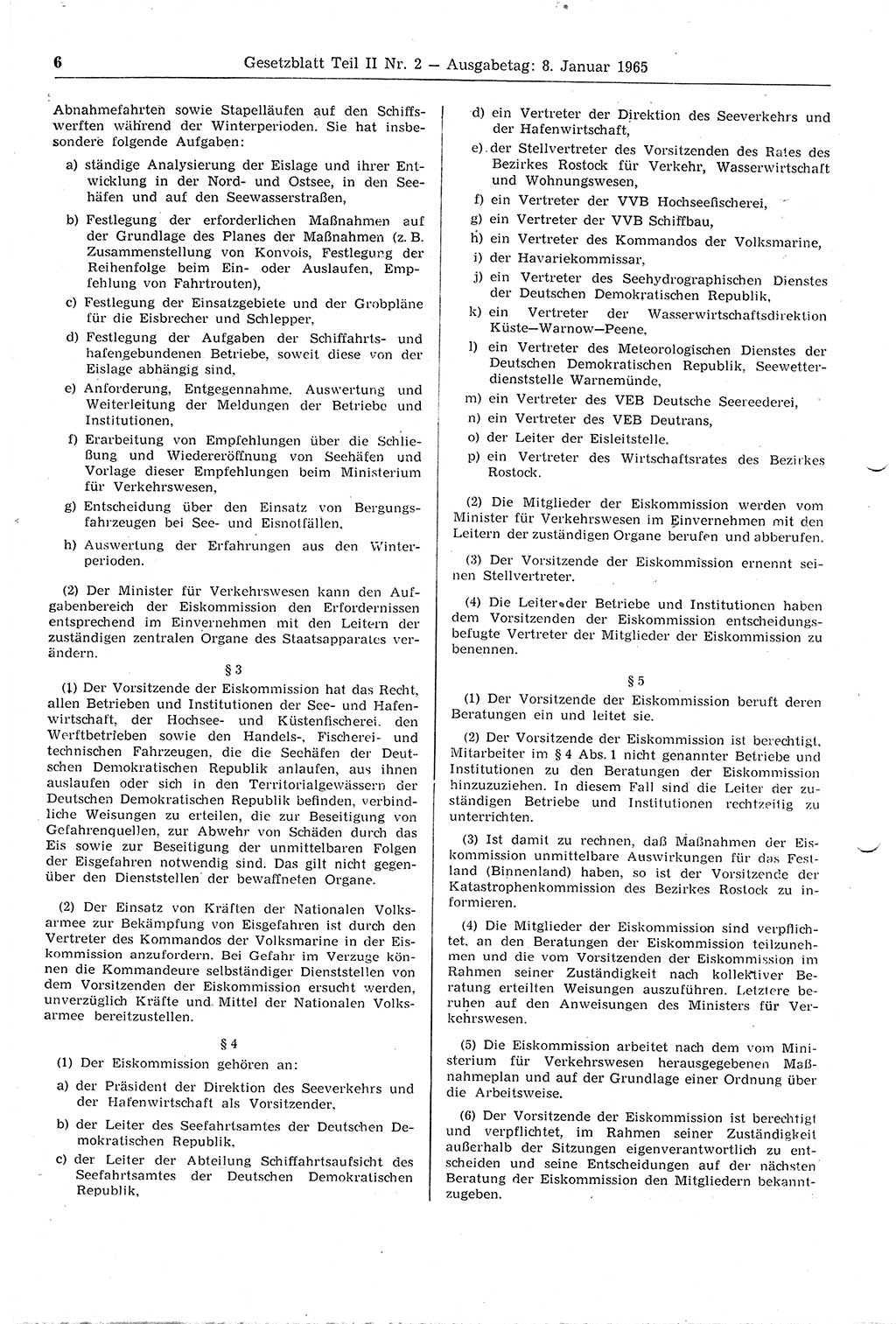 Gesetzblatt (GBl.) der Deutschen Demokratischen Republik (DDR) Teil ⅠⅠ 1965, Seite 6 (GBl. DDR ⅠⅠ 1965, S. 6)