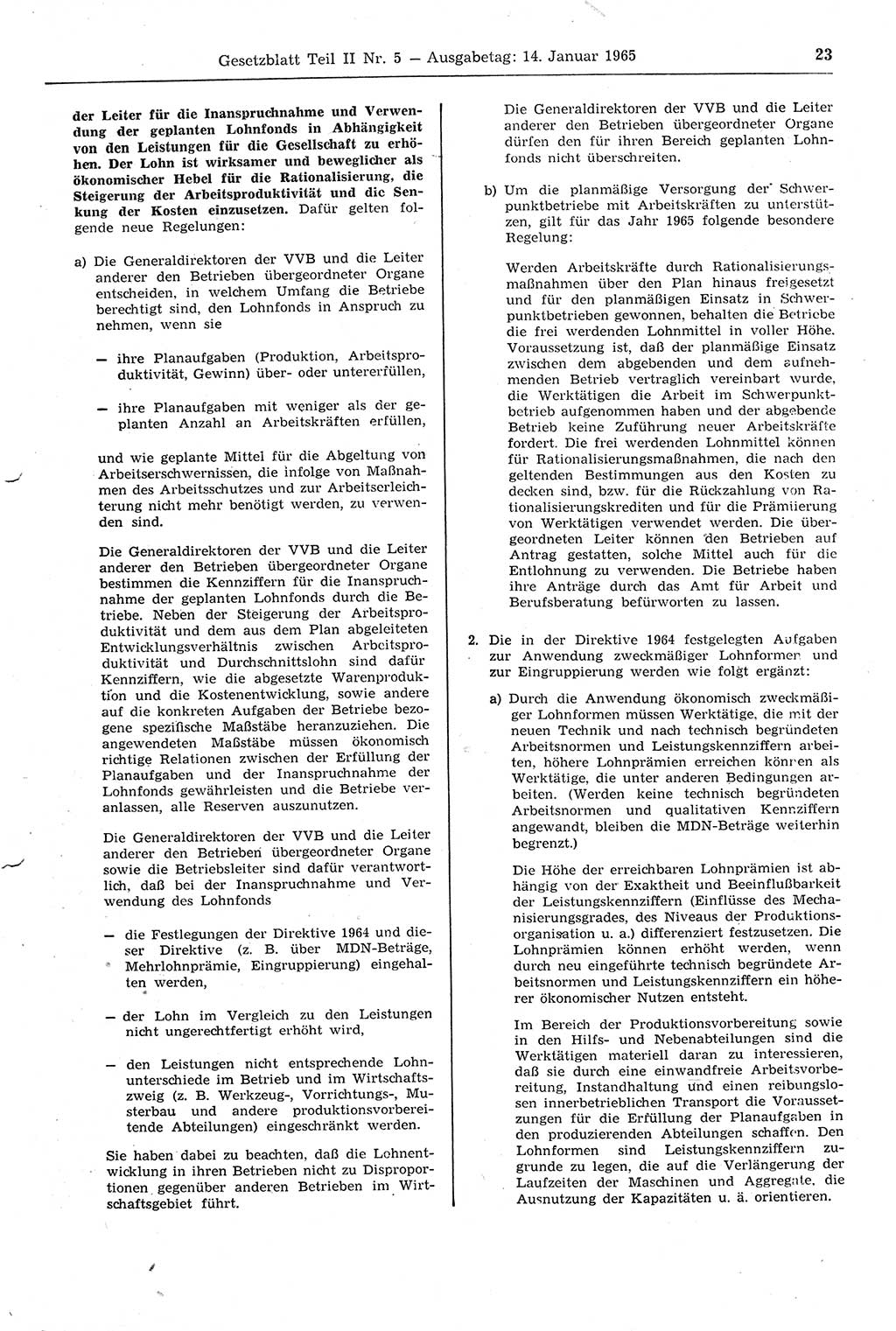 Gesetzblatt (GBl.) der Deutschen Demokratischen Republik (DDR) Teil ⅠⅠ 1965, Seite 23 (GBl. DDR ⅠⅠ 1965, S. 23)