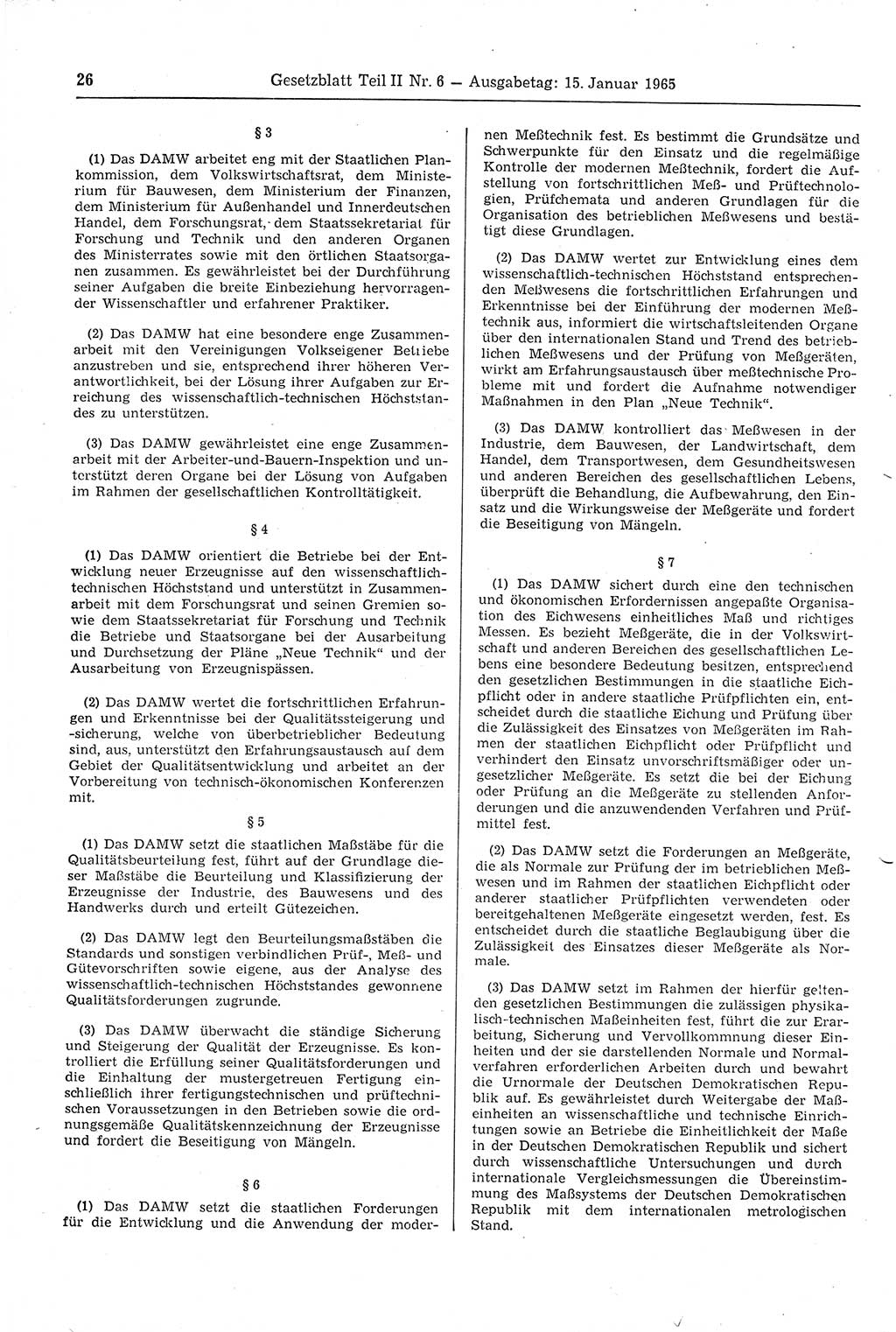Gesetzblatt (GBl.) der Deutschen Demokratischen Republik (DDR) Teil ⅠⅠ 1965, Seite 26 (GBl. DDR ⅠⅠ 1965, S. 26)
