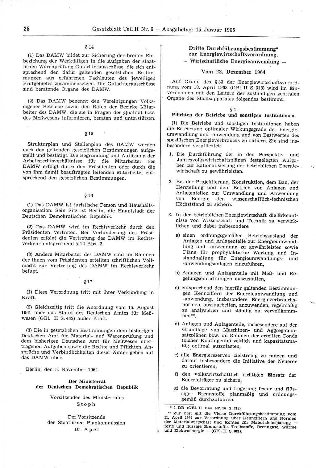 Gesetzblatt (GBl.) der Deutschen Demokratischen Republik (DDR) Teil ⅠⅠ 1965, Seite 28 (GBl. DDR ⅠⅠ 1965, S. 28)