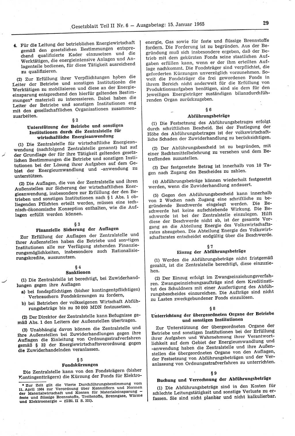 Gesetzblatt (GBl.) der Deutschen Demokratischen Republik (DDR) Teil ⅠⅠ 1965, Seite 29 (GBl. DDR ⅠⅠ 1965, S. 29)