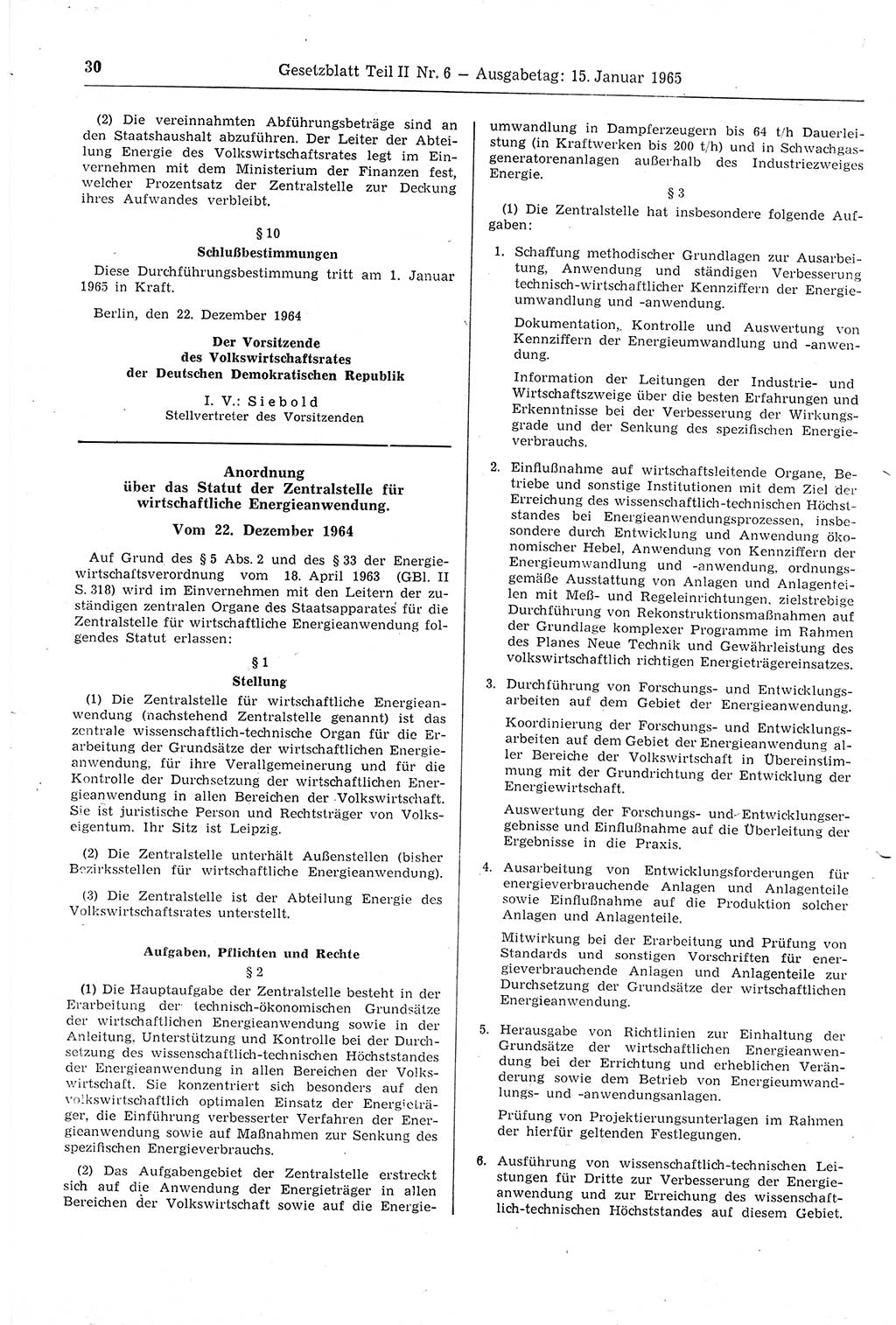 Gesetzblatt (GBl.) der Deutschen Demokratischen Republik (DDR) Teil ⅠⅠ 1965, Seite 30 (GBl. DDR ⅠⅠ 1965, S. 30)