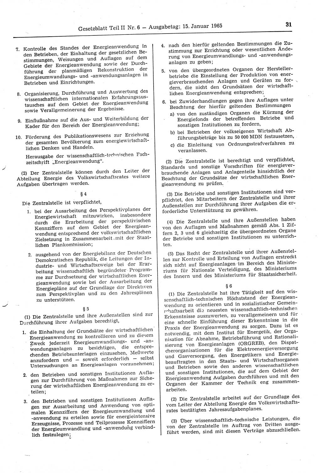 Gesetzblatt (GBl.) der Deutschen Demokratischen Republik (DDR) Teil ⅠⅠ 1965, Seite 31 (GBl. DDR ⅠⅠ 1965, S. 31)