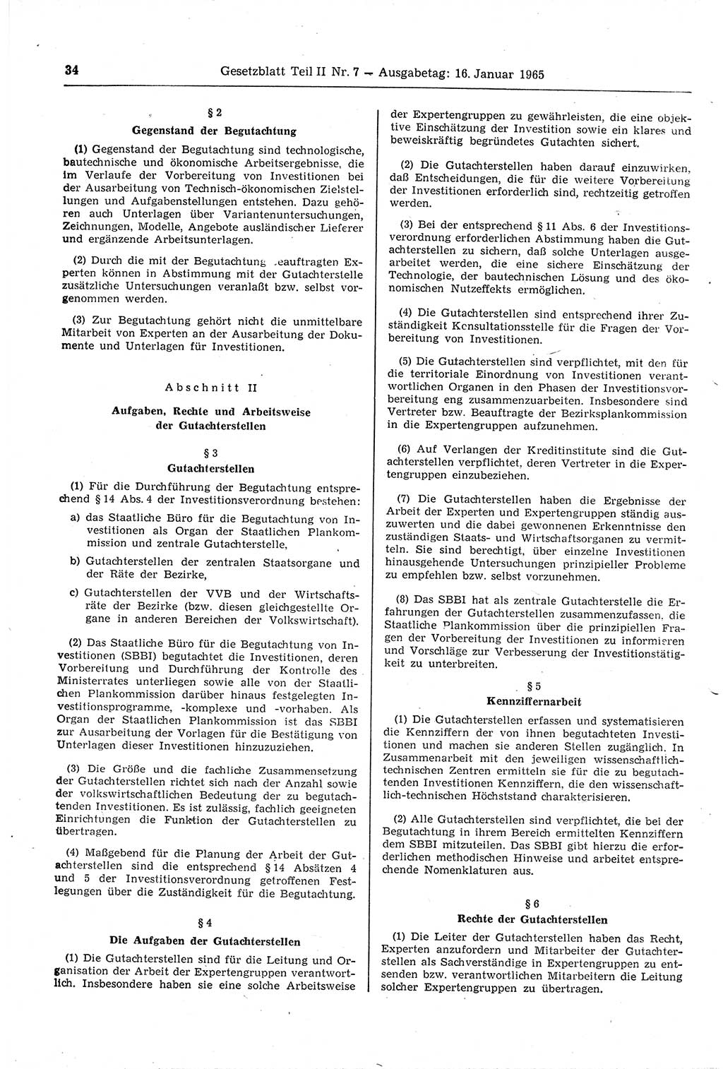 Gesetzblatt (GBl.) der Deutschen Demokratischen Republik (DDR) Teil ⅠⅠ 1965, Seite 34 (GBl. DDR ⅠⅠ 1965, S. 34)