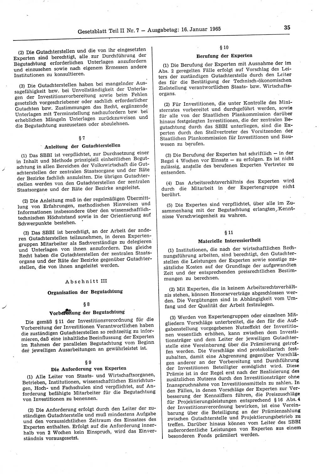 Gesetzblatt (GBl.) der Deutschen Demokratischen Republik (DDR) Teil ⅠⅠ 1965, Seite 35 (GBl. DDR ⅠⅠ 1965, S. 35)