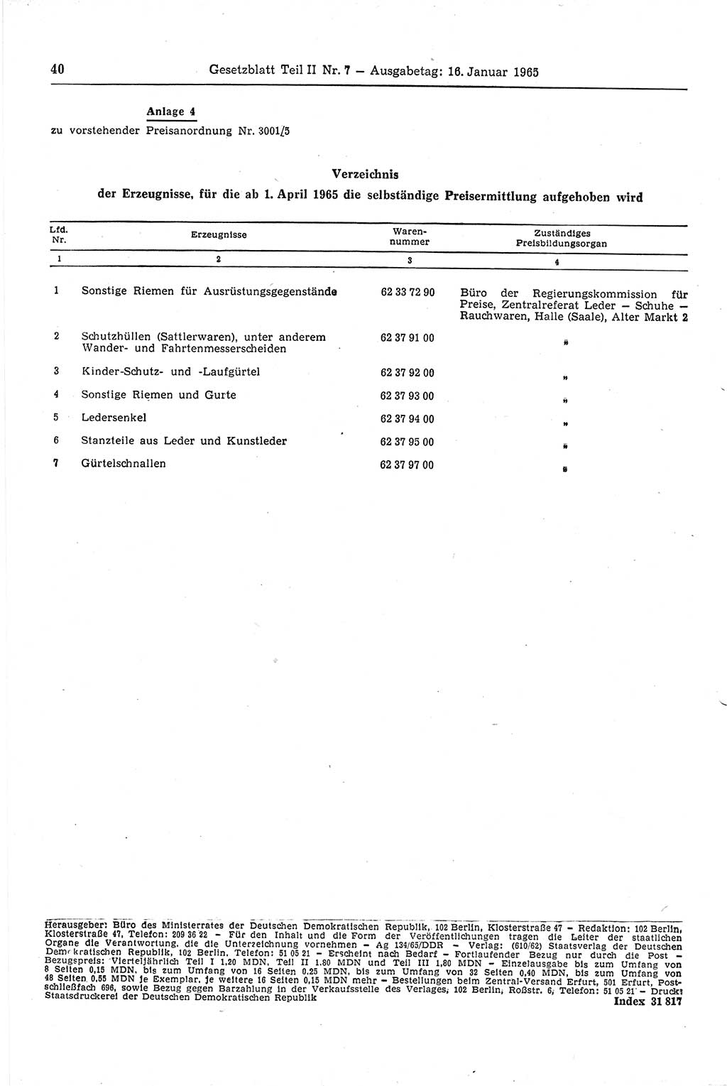 Gesetzblatt (GBl.) der Deutschen Demokratischen Republik (DDR) Teil ⅠⅠ 1965, Seite 40 (GBl. DDR ⅠⅠ 1965, S. 40)