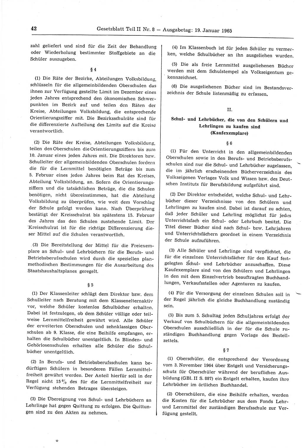 Gesetzblatt (GBl.) der Deutschen Demokratischen Republik (DDR) Teil ⅠⅠ 1965, Seite 42 (GBl. DDR ⅠⅠ 1965, S. 42)