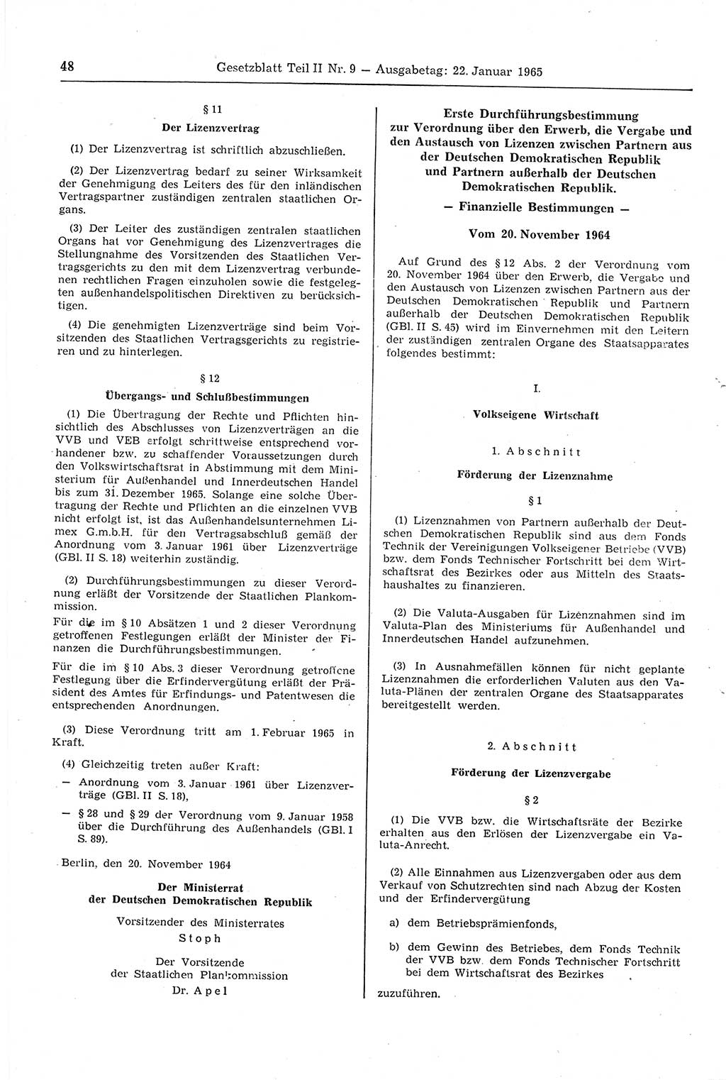 Gesetzblatt (GBl.) der Deutschen Demokratischen Republik (DDR) Teil ⅠⅠ 1965, Seite 48 (GBl. DDR ⅠⅠ 1965, S. 48)