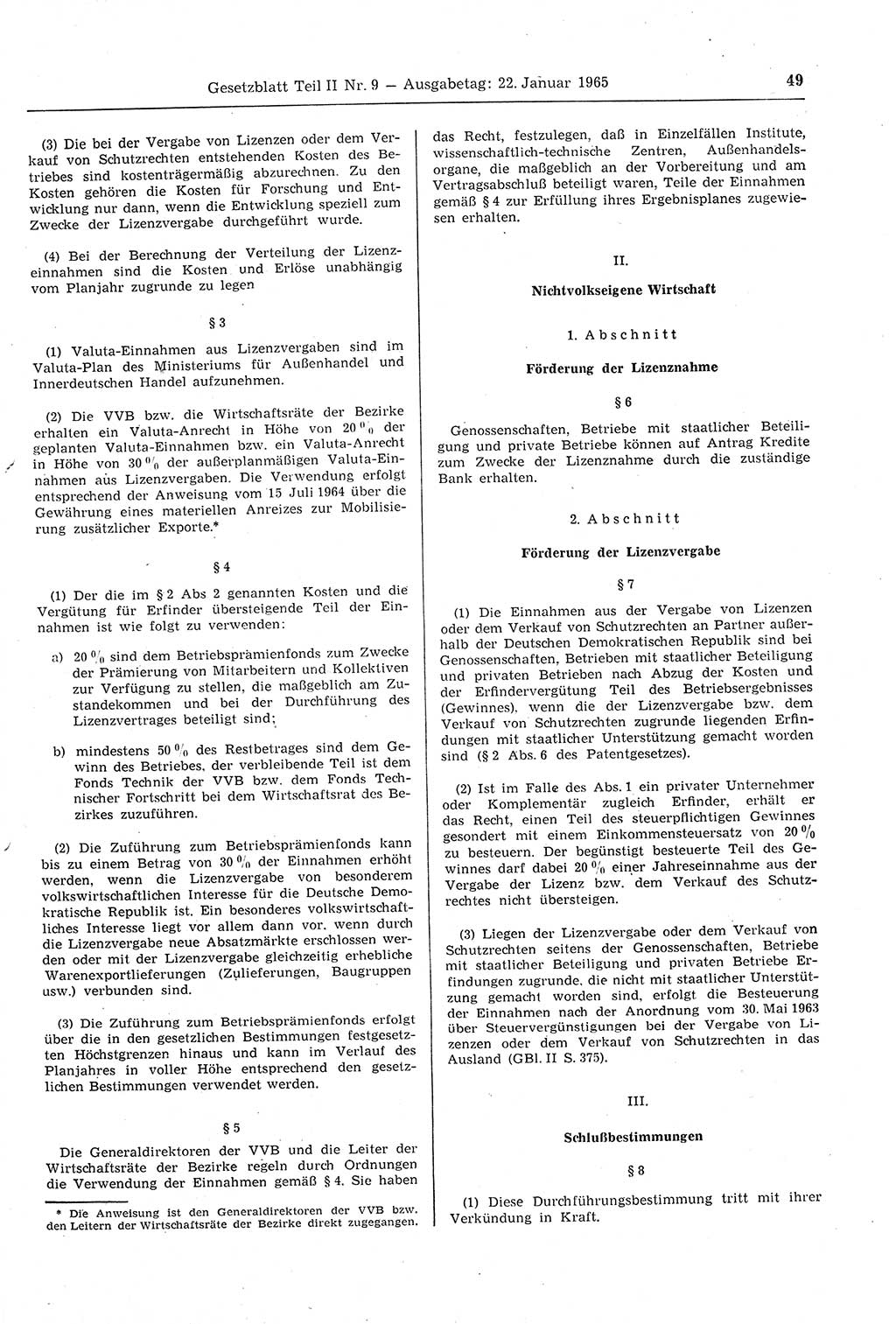 Gesetzblatt (GBl.) der Deutschen Demokratischen Republik (DDR) Teil ⅠⅠ 1965, Seite 49 (GBl. DDR ⅠⅠ 1965, S. 49)
