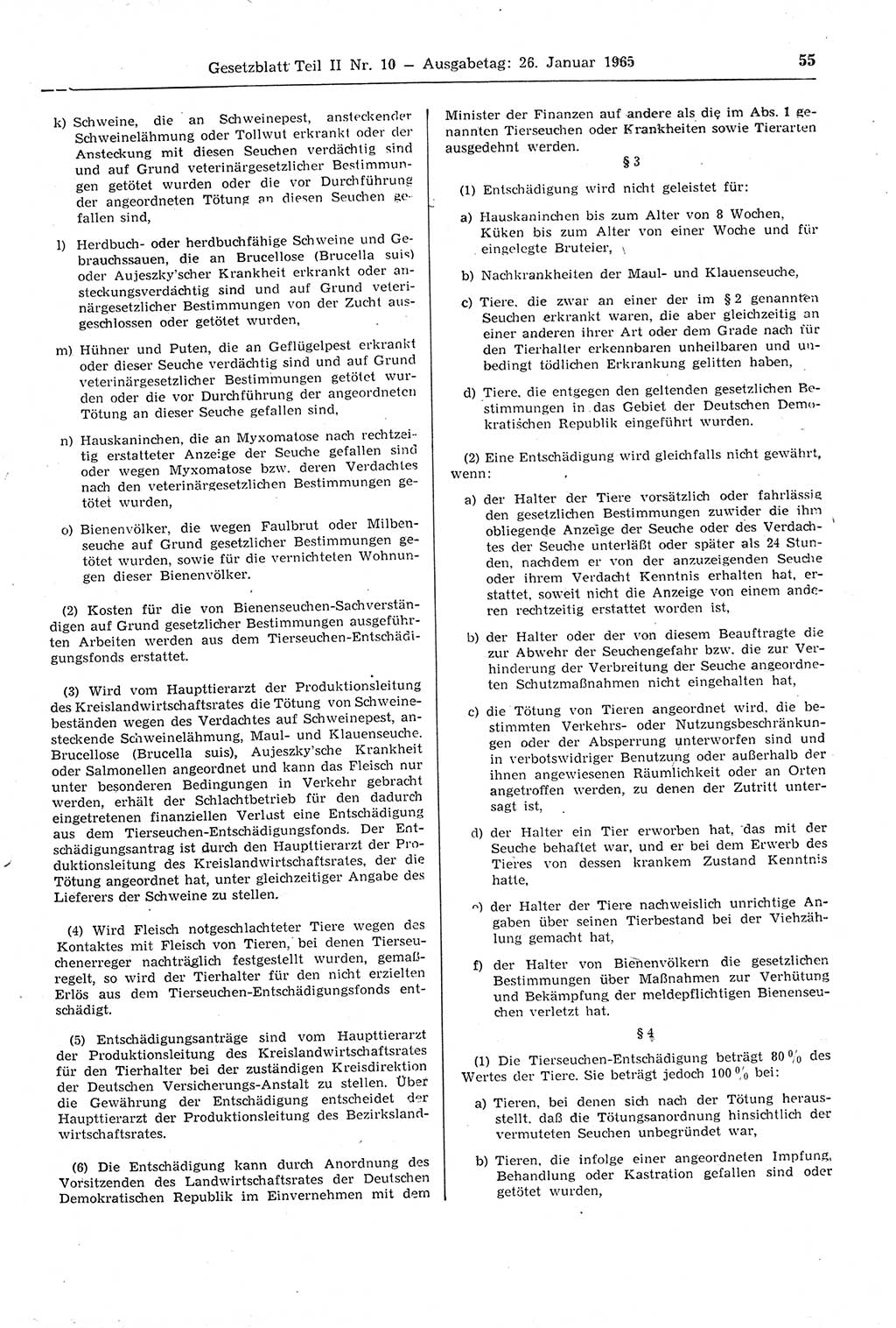 Gesetzblatt (GBl.) der Deutschen Demokratischen Republik (DDR) Teil ⅠⅠ 1965, Seite 55 (GBl. DDR ⅠⅠ 1965, S. 55)