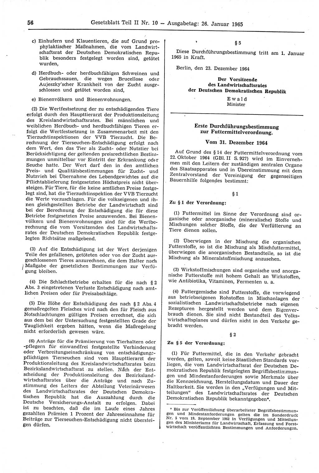 Gesetzblatt (GBl.) der Deutschen Demokratischen Republik (DDR) Teil ⅠⅠ 1965, Seite 56 (GBl. DDR ⅠⅠ 1965, S. 56)