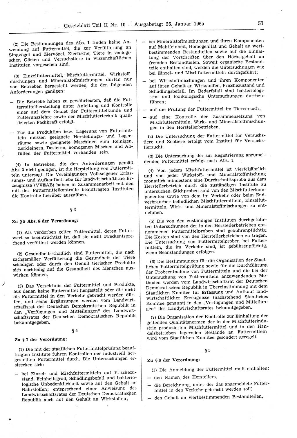 Gesetzblatt (GBl.) der Deutschen Demokratischen Republik (DDR) Teil ⅠⅠ 1965, Seite 57 (GBl. DDR ⅠⅠ 1965, S. 57)