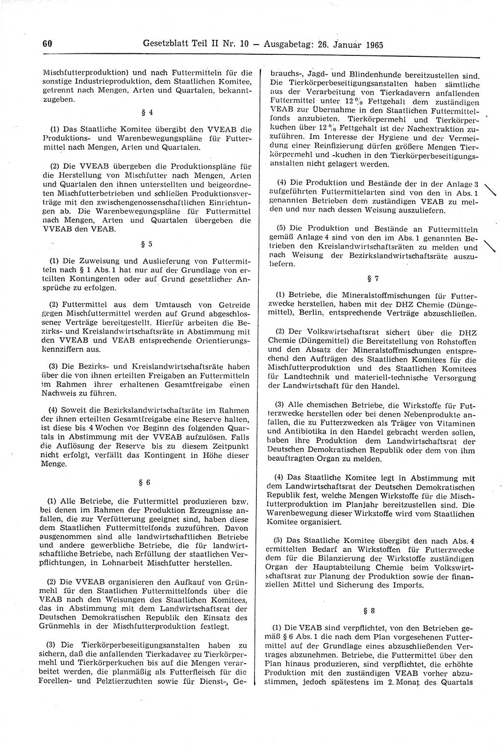 Gesetzblatt (GBl.) der Deutschen Demokratischen Republik (DDR) Teil ⅠⅠ 1965, Seite 60 (GBl. DDR ⅠⅠ 1965, S. 60)