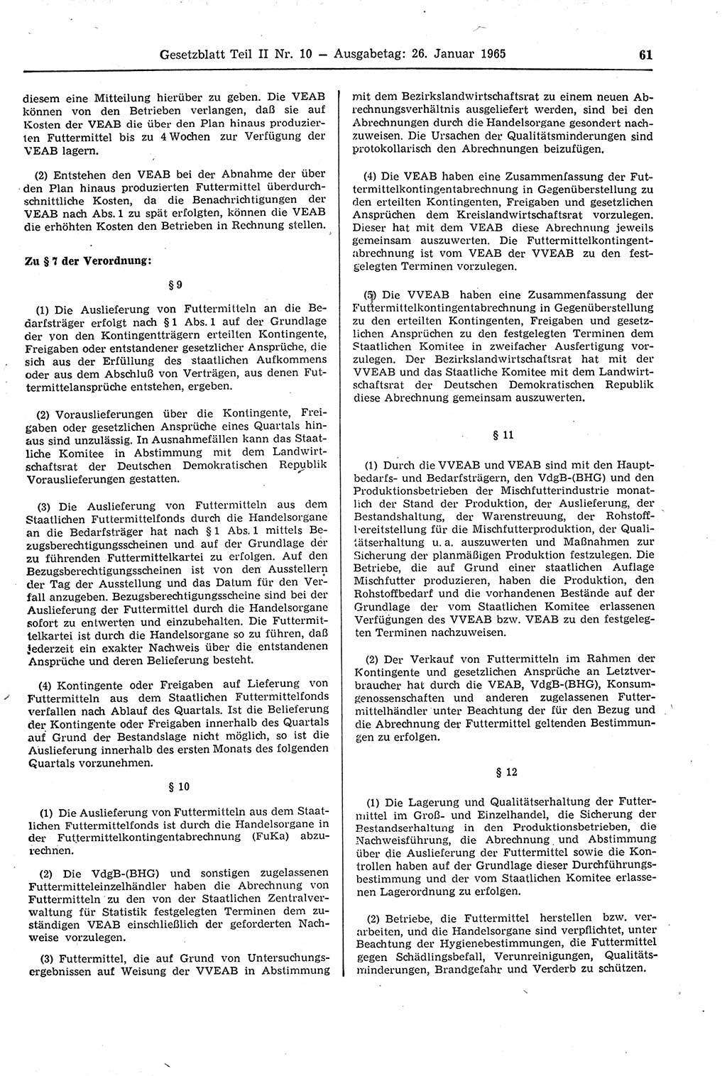 Gesetzblatt (GBl.) der Deutschen Demokratischen Republik (DDR) Teil ⅠⅠ 1965, Seite 61 (GBl. DDR ⅠⅠ 1965, S. 61)