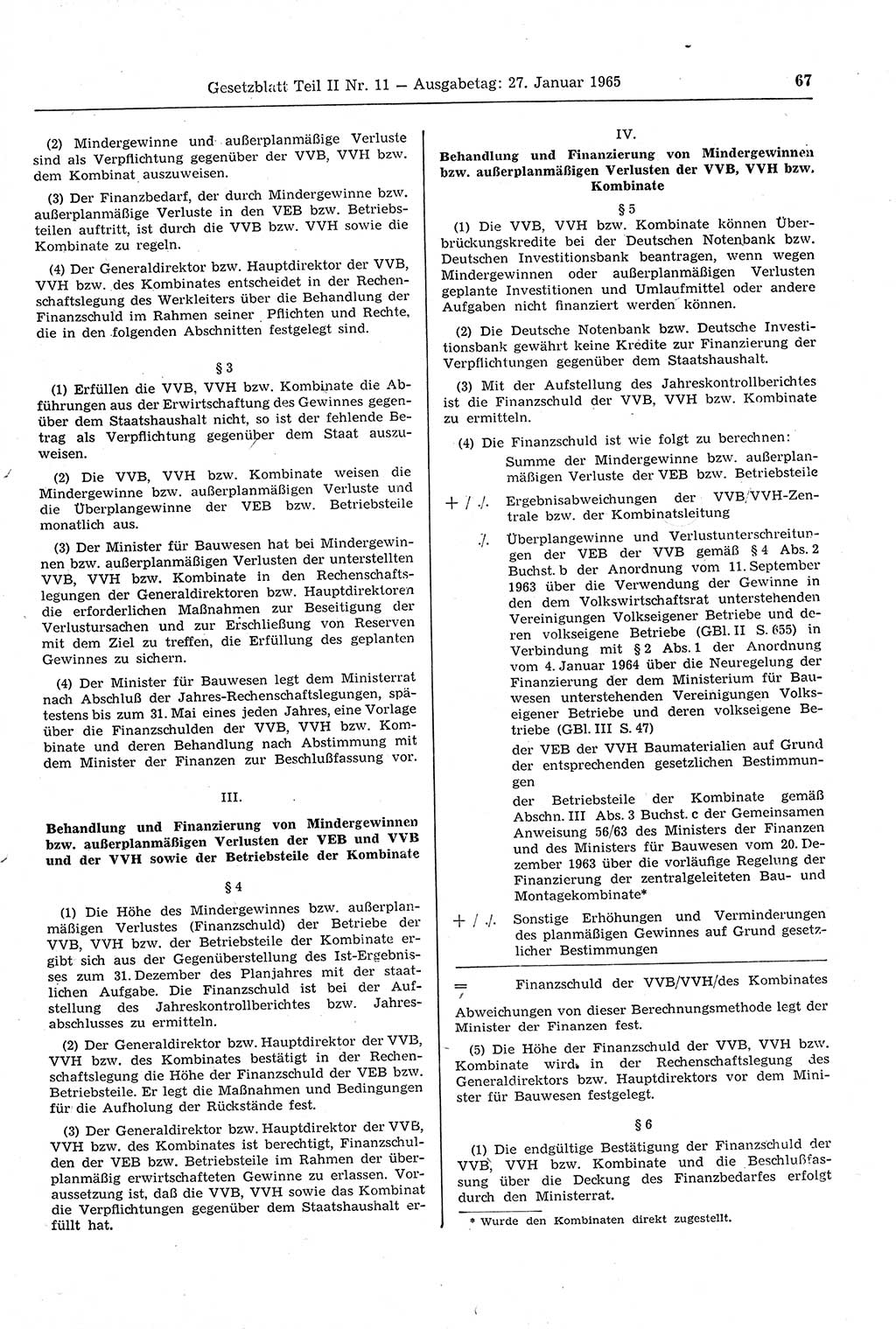 Gesetzblatt (GBl.) der Deutschen Demokratischen Republik (DDR) Teil ⅠⅠ 1965, Seite 67 (GBl. DDR ⅠⅠ 1965, S. 67)