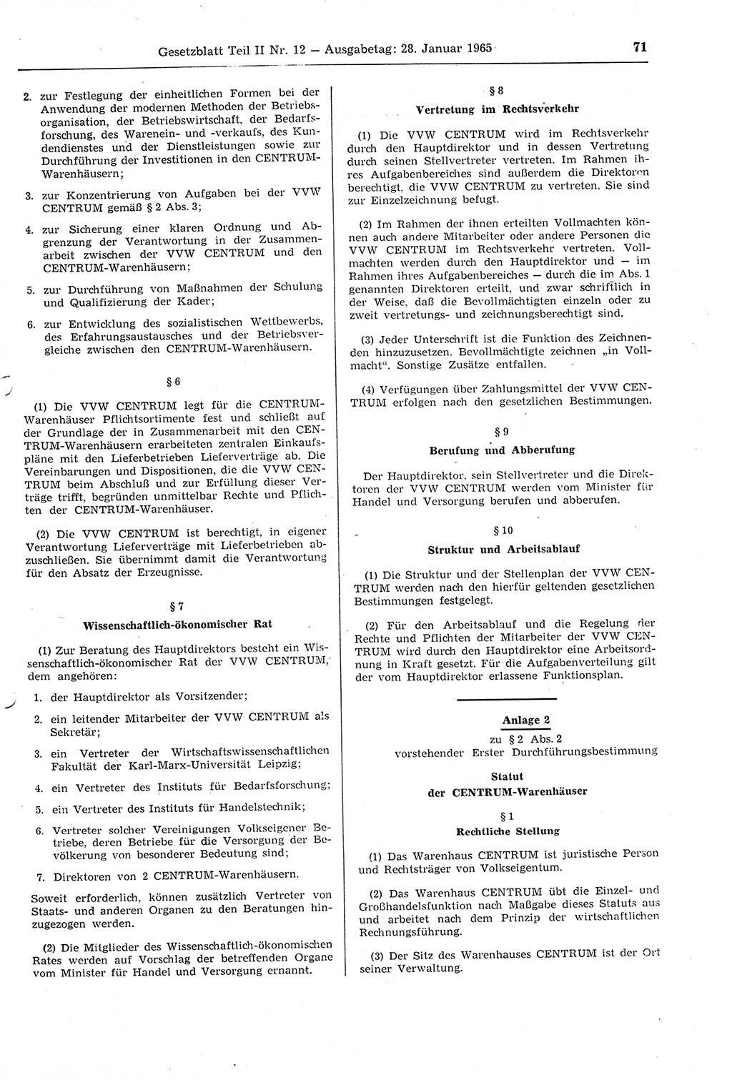 Gesetzblatt (GBl.) der Deutschen Demokratischen Republik (DDR) Teil ⅠⅠ 1965, Seite 71 (GBl. DDR ⅠⅠ 1965, S. 71)