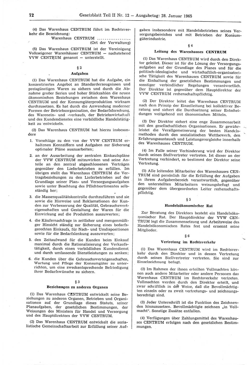 Gesetzblatt (GBl.) der Deutschen Demokratischen Republik (DDR) Teil ⅠⅠ 1965, Seite 72 (GBl. DDR ⅠⅠ 1965, S. 72)