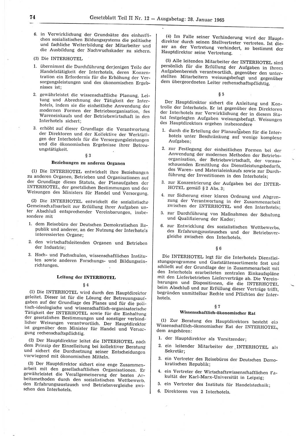 Gesetzblatt (GBl.) der Deutschen Demokratischen Republik (DDR) Teil ⅠⅠ 1965, Seite 74 (GBl. DDR ⅠⅠ 1965, S. 74)