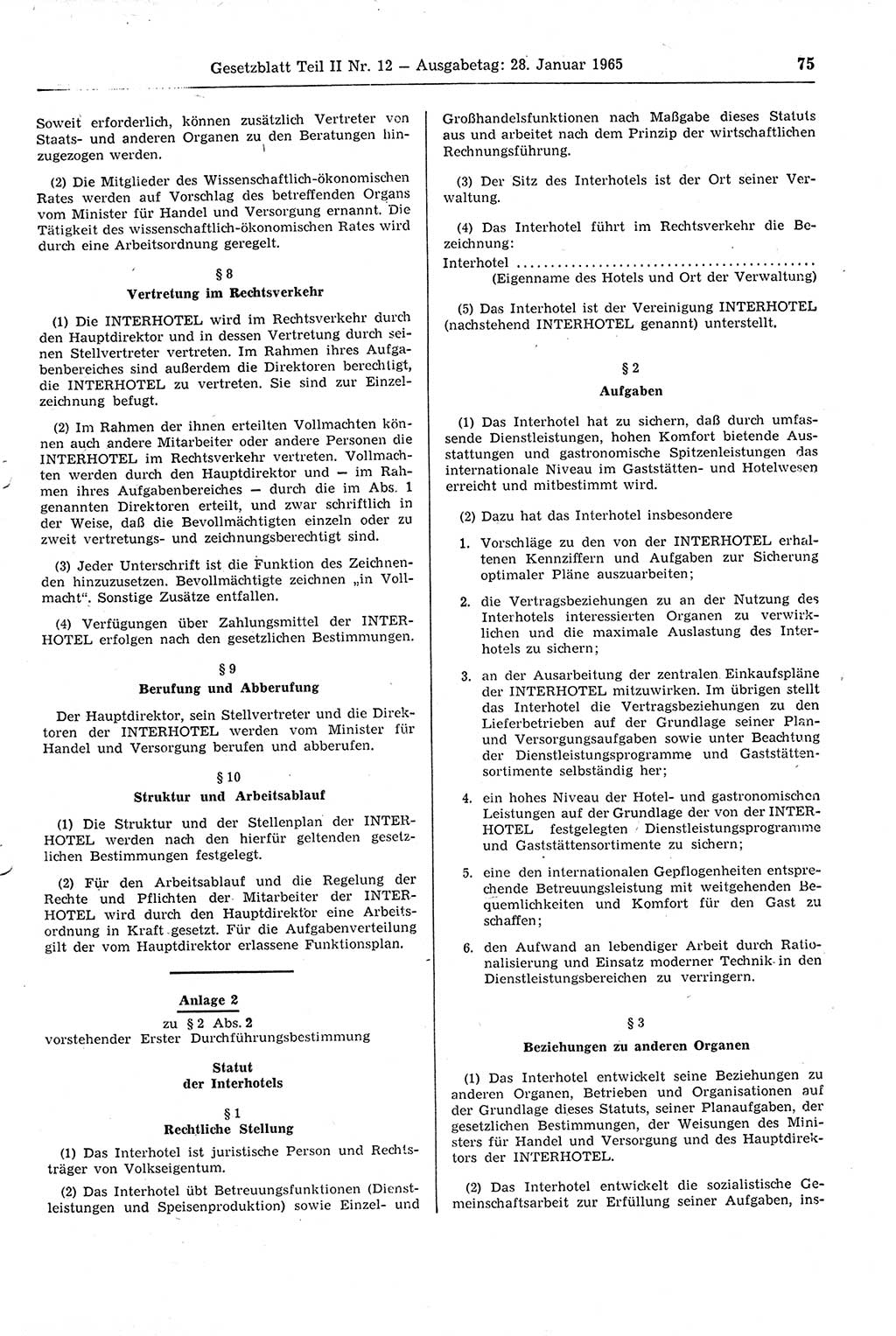 Gesetzblatt (GBl.) der Deutschen Demokratischen Republik (DDR) Teil ⅠⅠ 1965, Seite 75 (GBl. DDR ⅠⅠ 1965, S. 75)