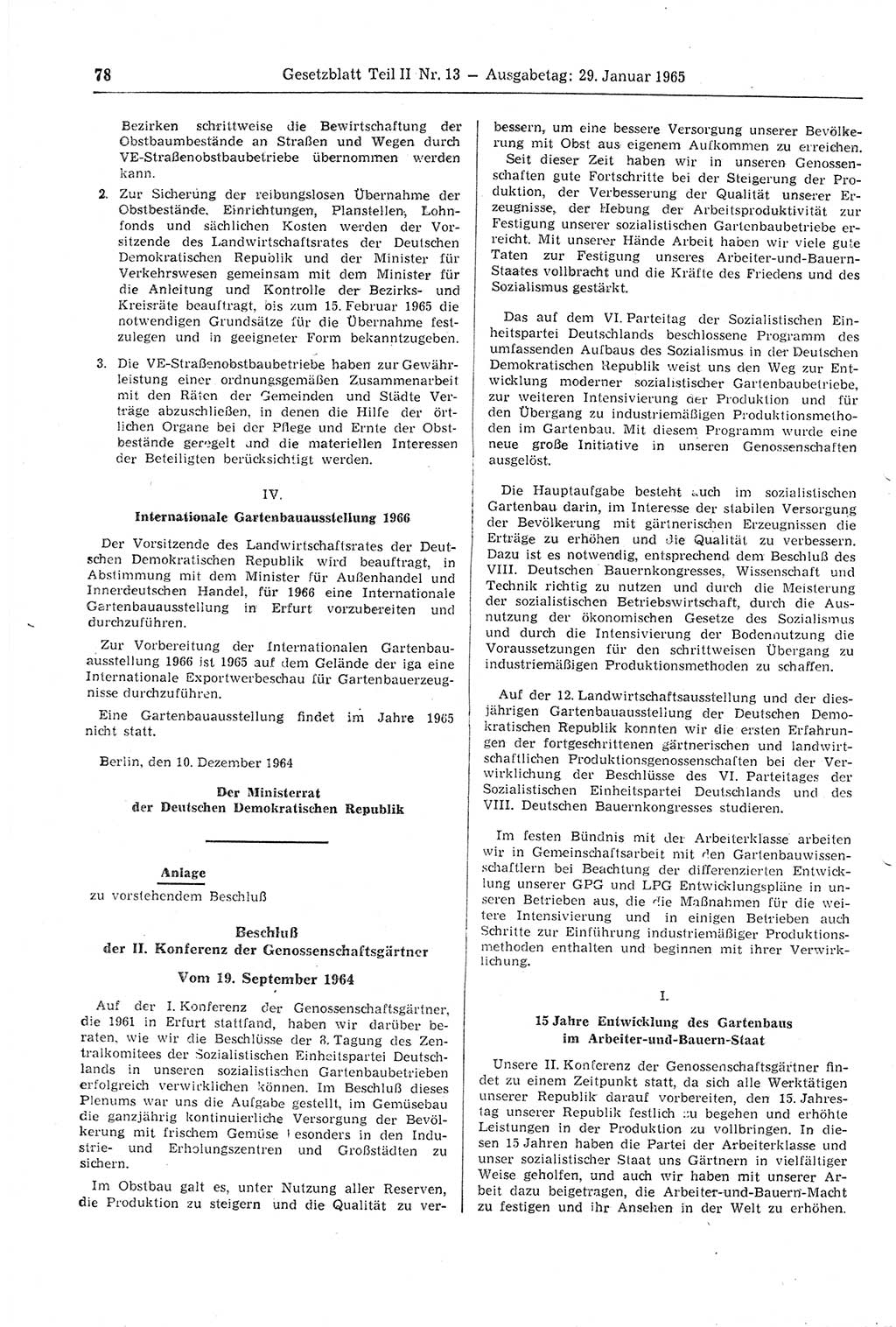 Gesetzblatt (GBl.) der Deutschen Demokratischen Republik (DDR) Teil ⅠⅠ 1965, Seite 78 (GBl. DDR ⅠⅠ 1965, S. 78)