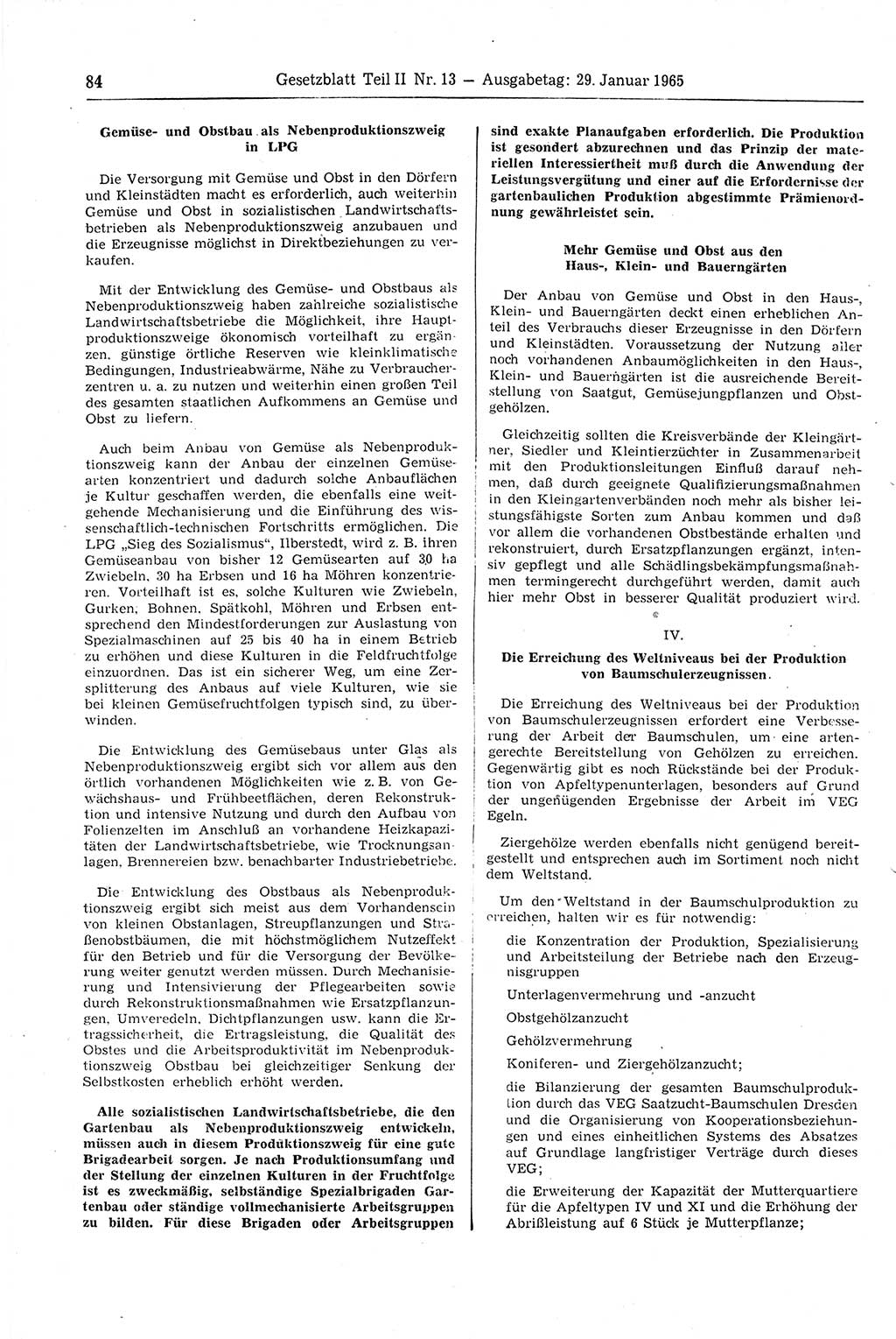 Gesetzblatt (GBl.) der Deutschen Demokratischen Republik (DDR) Teil ⅠⅠ 1965, Seite 84 (GBl. DDR ⅠⅠ 1965, S. 84)