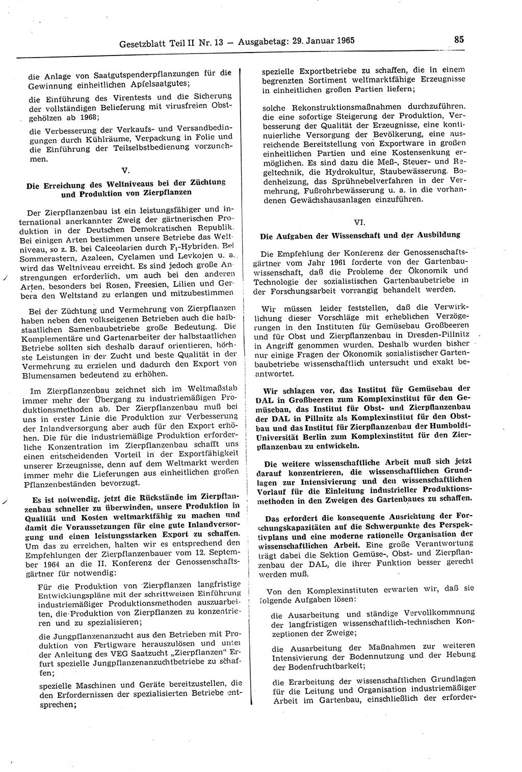 Gesetzblatt (GBl.) der Deutschen Demokratischen Republik (DDR) Teil ⅠⅠ 1965, Seite 85 (GBl. DDR ⅠⅠ 1965, S. 85)