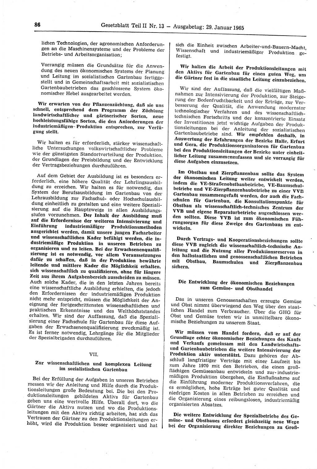 Gesetzblatt (GBl.) der Deutschen Demokratischen Republik (DDR) Teil ⅠⅠ 1965, Seite 86 (GBl. DDR ⅠⅠ 1965, S. 86)