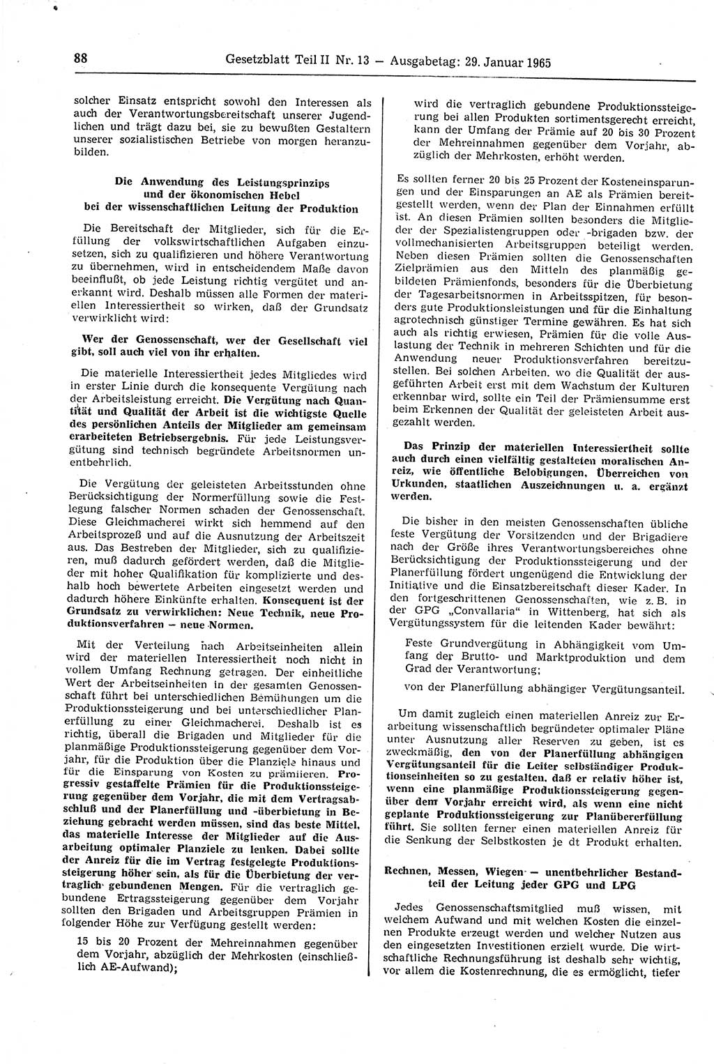Gesetzblatt (GBl.) der Deutschen Demokratischen Republik (DDR) Teil ⅠⅠ 1965, Seite 88 (GBl. DDR ⅠⅠ 1965, S. 88)