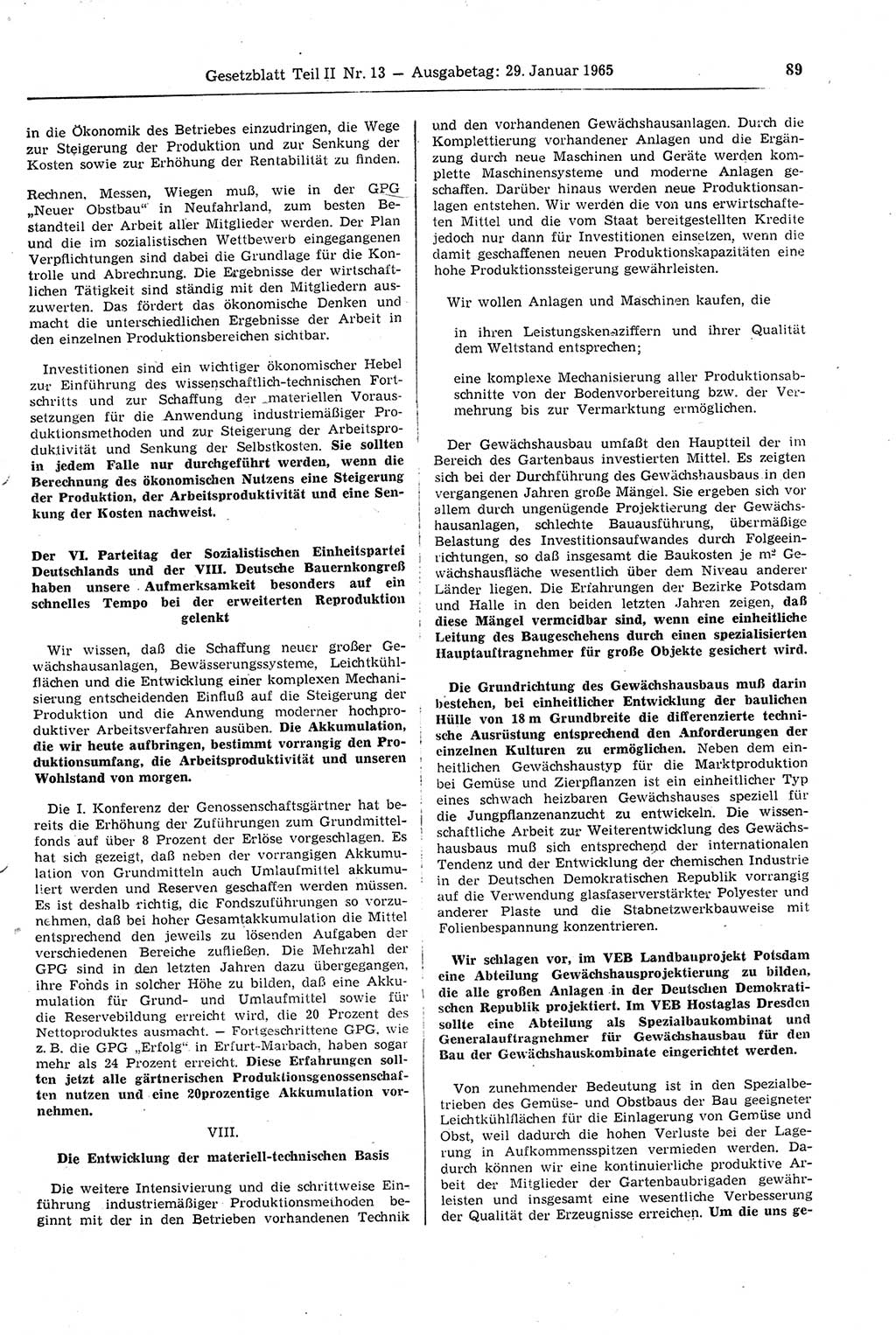 Gesetzblatt (GBl.) der Deutschen Demokratischen Republik (DDR) Teil ⅠⅠ 1965, Seite 89 (GBl. DDR ⅠⅠ 1965, S. 89)