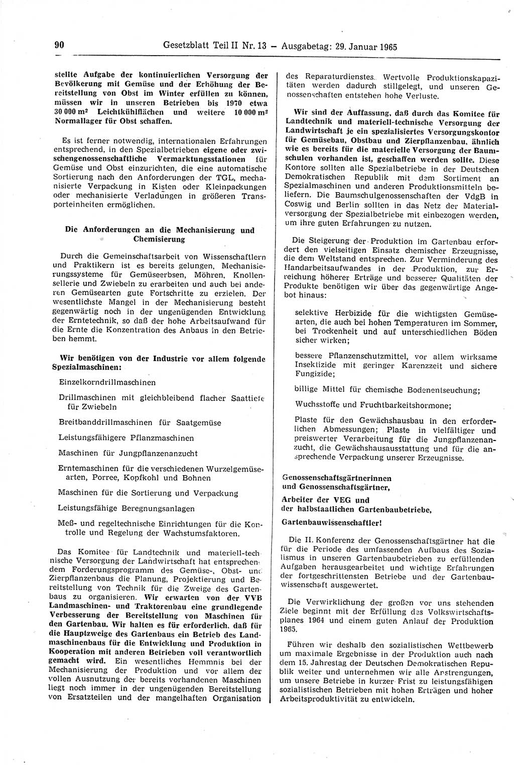 Gesetzblatt (GBl.) der Deutschen Demokratischen Republik (DDR) Teil ⅠⅠ 1965, Seite 90 (GBl. DDR ⅠⅠ 1965, S. 90)