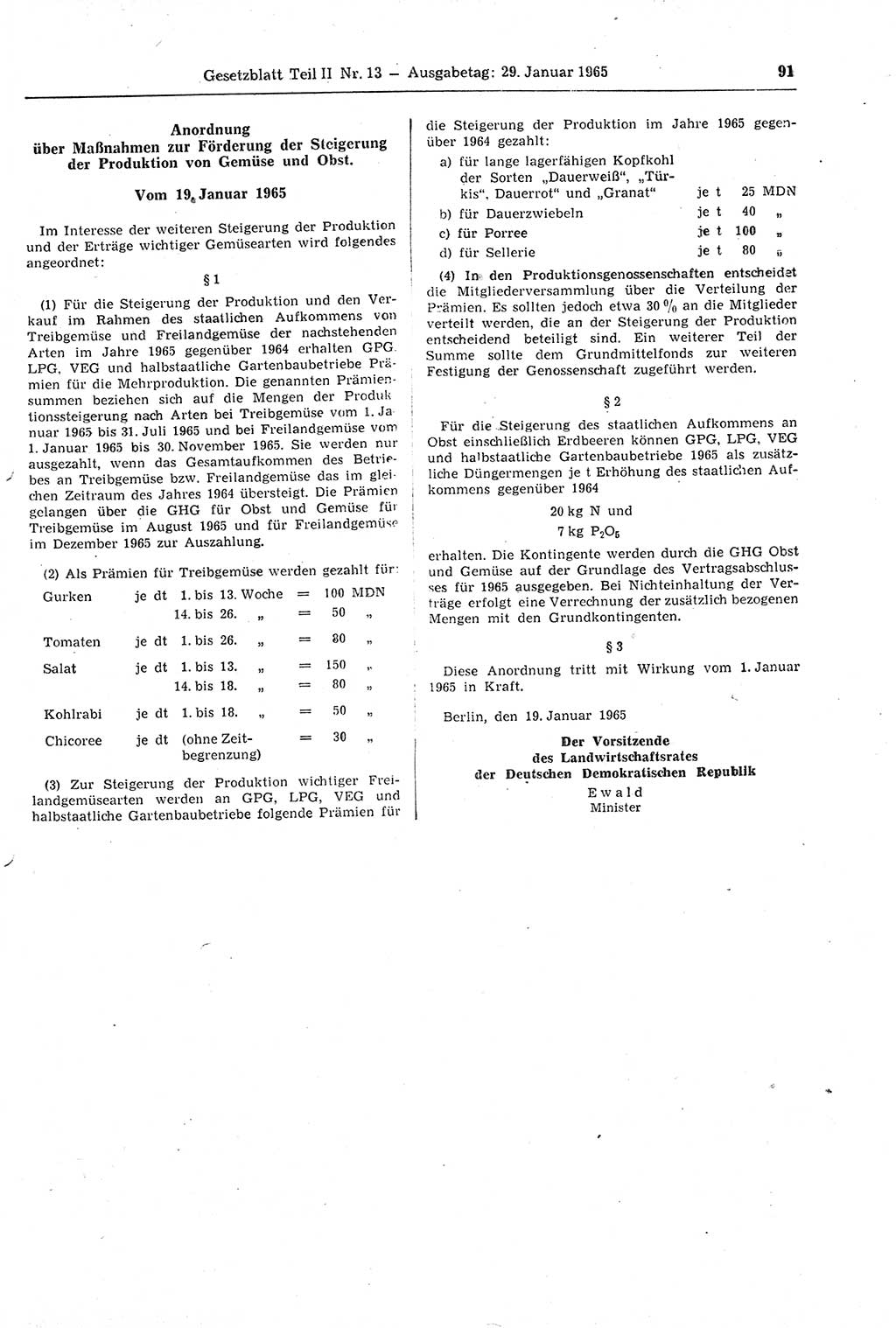Gesetzblatt (GBl.) der Deutschen Demokratischen Republik (DDR) Teil ⅠⅠ 1965, Seite 91 (GBl. DDR ⅠⅠ 1965, S. 91)