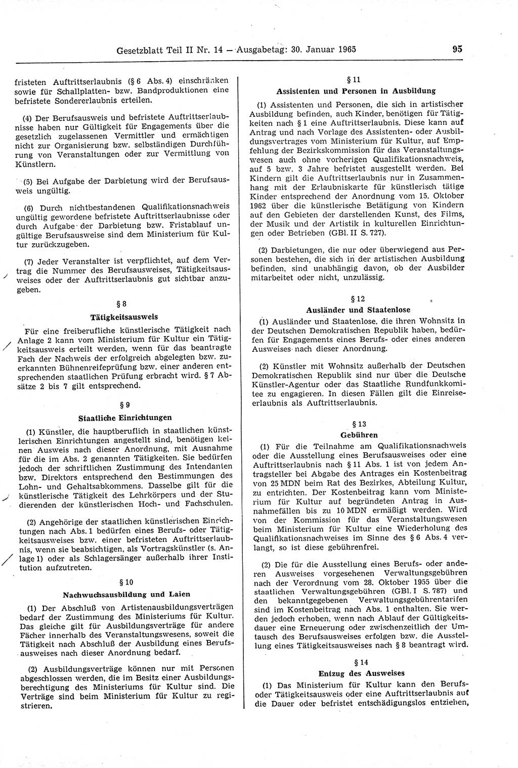 Gesetzblatt (GBl.) der Deutschen Demokratischen Republik (DDR) Teil ⅠⅠ 1965, Seite 95 (GBl. DDR ⅠⅠ 1965, S. 95)