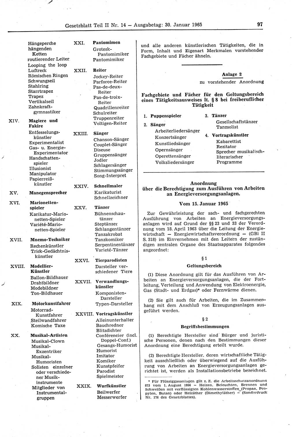 Gesetzblatt (GBl.) der Deutschen Demokratischen Republik (DDR) Teil ⅠⅠ 1965, Seite 97 (GBl. DDR ⅠⅠ 1965, S. 97)