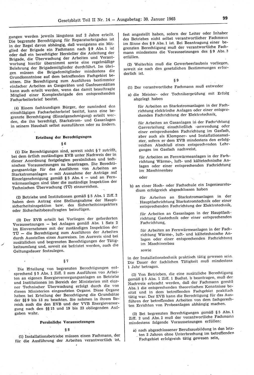 Gesetzblatt (GBl.) der Deutschen Demokratischen Republik (DDR) Teil ⅠⅠ 1965, Seite 99 (GBl. DDR ⅠⅠ 1965, S. 99)