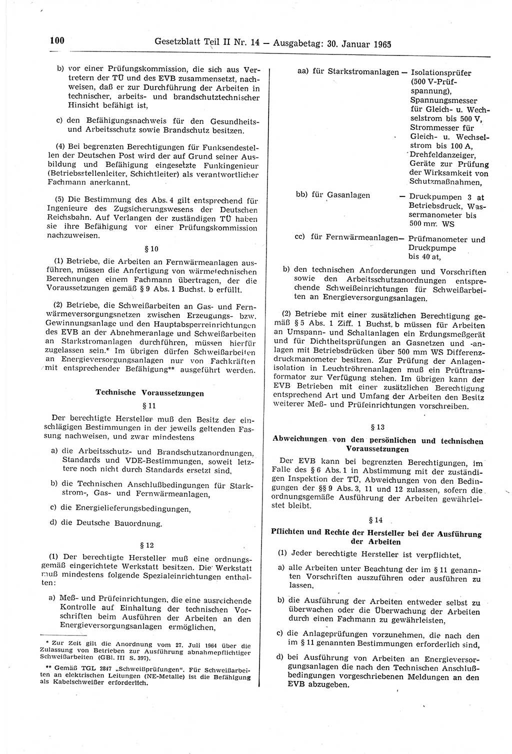 Gesetzblatt (GBl.) der Deutschen Demokratischen Republik (DDR) Teil ⅠⅠ 1965, Seite 100 (GBl. DDR ⅠⅠ 1965, S. 100)